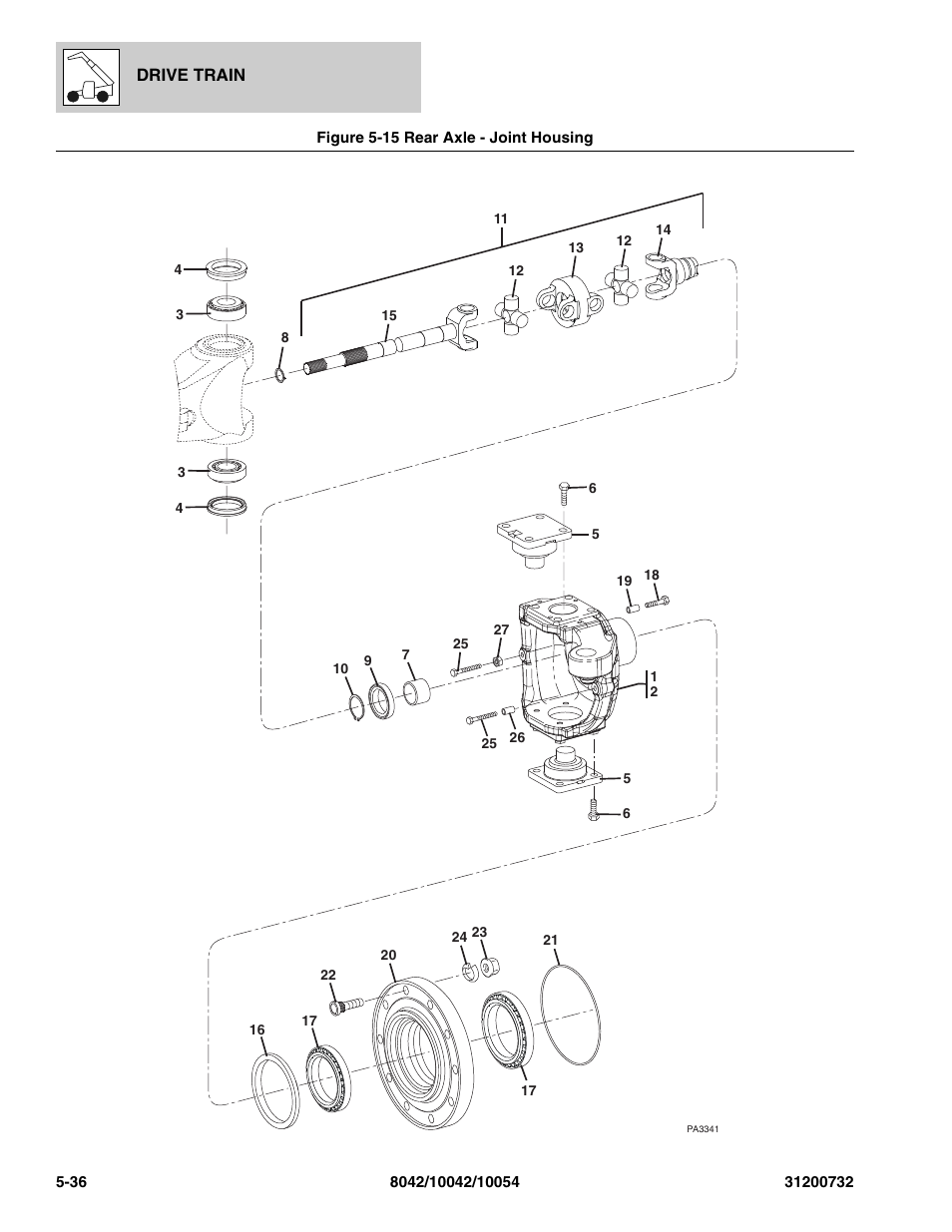 Figure 5-15 rear axle - joint housing, Rear axle - joint housing -36, G, (see figure 5-15 for details) | SkyTrak 8042 Parts Manual User Manual | Page 154 / 388