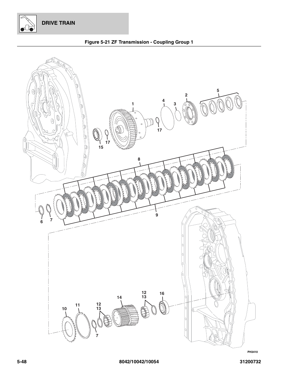 Figure 5-21 zf transmission - coupling group 1, Zf transmission - coupling group 1 -48, Oup 1, (see figure 5-21 for details) | SkyTrak 8042 Parts Manual User Manual | Page 166 / 388