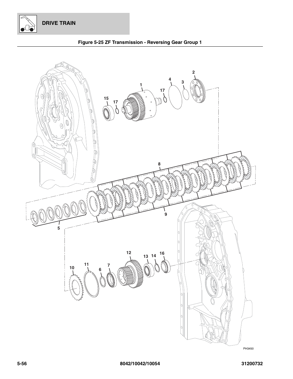 Zf transmission - reversing gear group 1 -56, Oup 1, (see figure 5-25 for details) | SkyTrak 8042 Parts Manual User Manual | Page 174 / 388