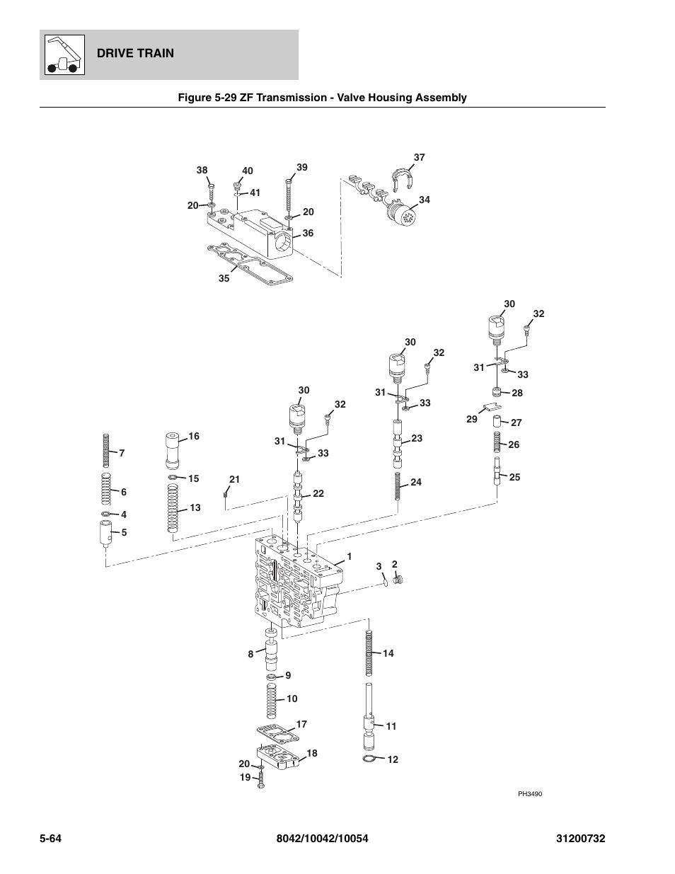 Zf transmission - valve housing assembly -64, Housing assy, (see figure 5-29 for details) | SkyTrak 8042 Parts Manual User Manual | Page 182 / 388