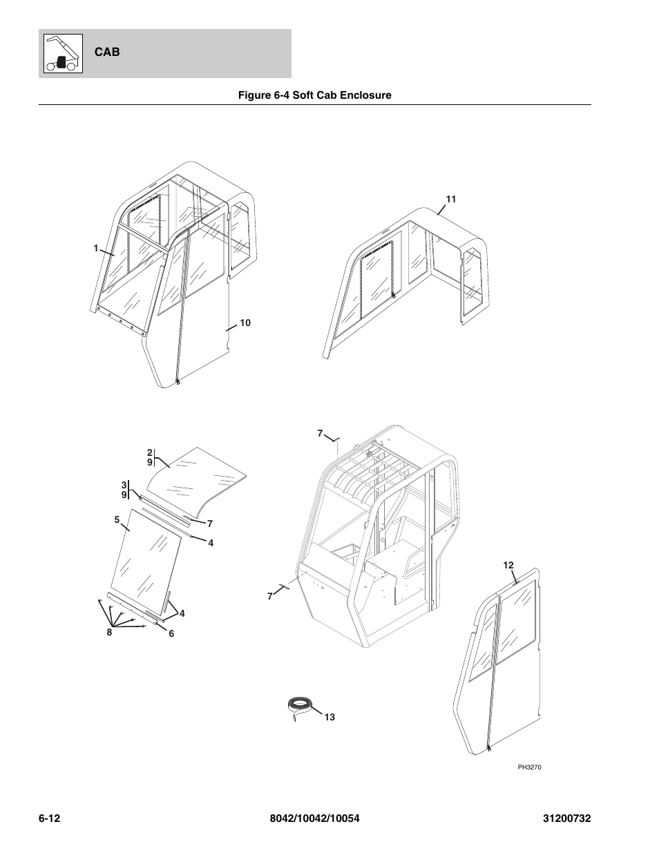 Figure 6-4 soft cab enclosure, Soft cab enclosure -12 | SkyTrak 8042 Parts Manual User Manual | Page 208 / 388