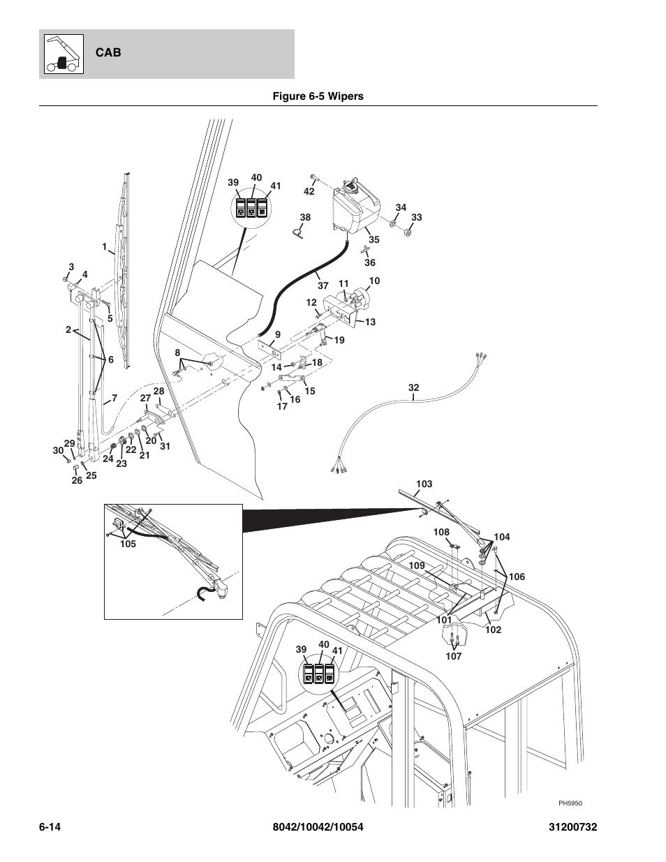 Figure 6-5 wipers, Wipers -14, Assy, (see figure 6-5 for details) | Wiper assy, (see figure 6-5 for details), R, (see figure 6-5 for details) | SkyTrak 8042 Parts Manual User Manual | Page 210 / 388