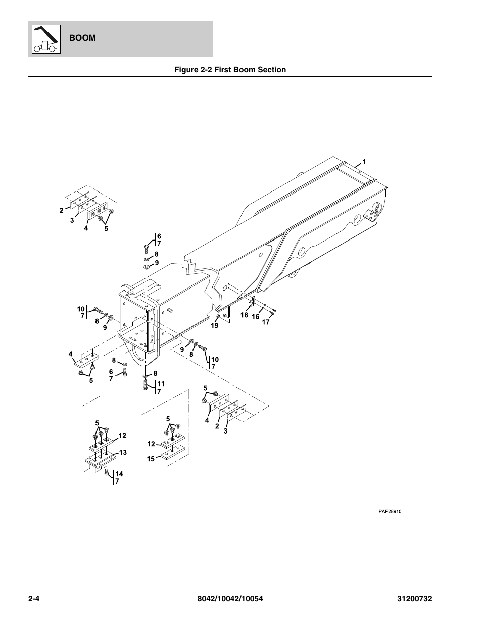 Figure 2-2 first boom section, First boom section -4 | SkyTrak 8042 Parts Manual User Manual | Page 26 / 388