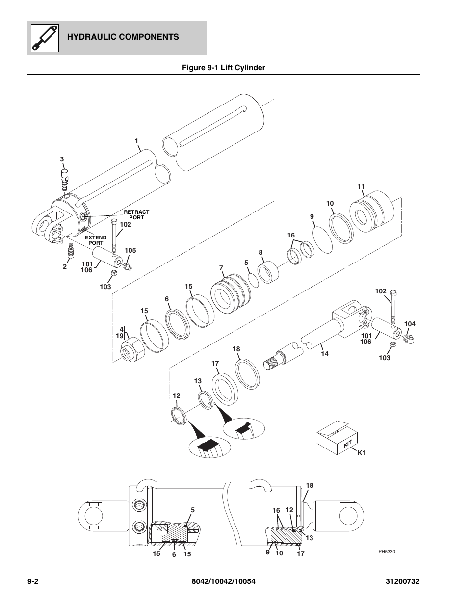 Figure 9-1 lift cylinder, Lift cylinder -2, See figure 9-1 for details) | SkyTrak 8042 Parts Manual User Manual | Page 262 / 388