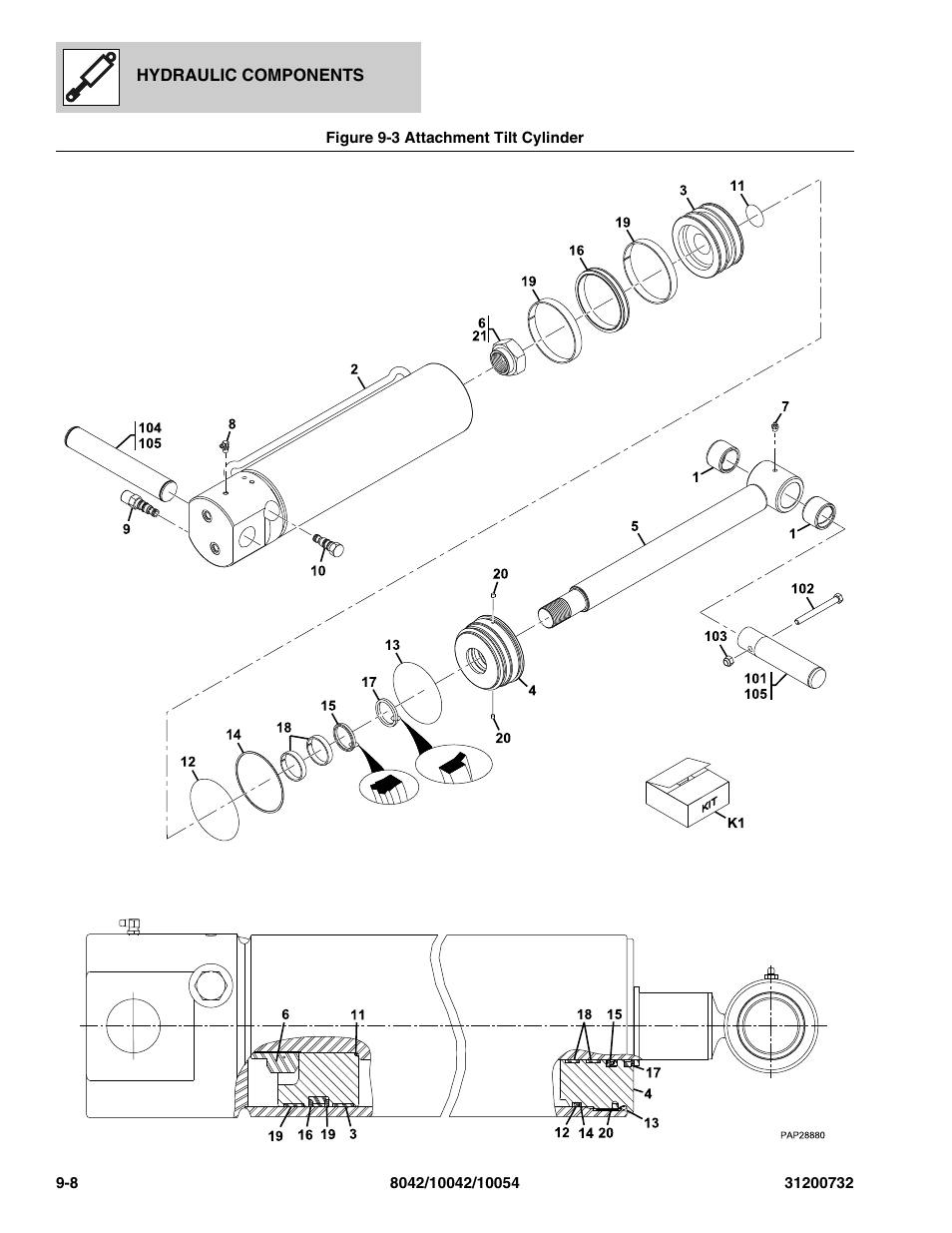 Figure 9-3 attachment tilt cylinder, Attachment tilt cylinder -8, Re, (see figure 9-3 for details) | Cylinder, (see figure 9-3 for details) | SkyTrak 8042 Parts Manual User Manual | Page 268 / 388