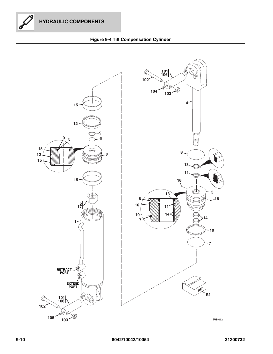 Figure 9-4 tilt compensation cylinder, Tilt compensation cylinder -10, Re, (see figure 9-4 for details) | Nder, (see figure 9-4 for details) | SkyTrak 8042 Parts Manual User Manual | Page 270 / 388