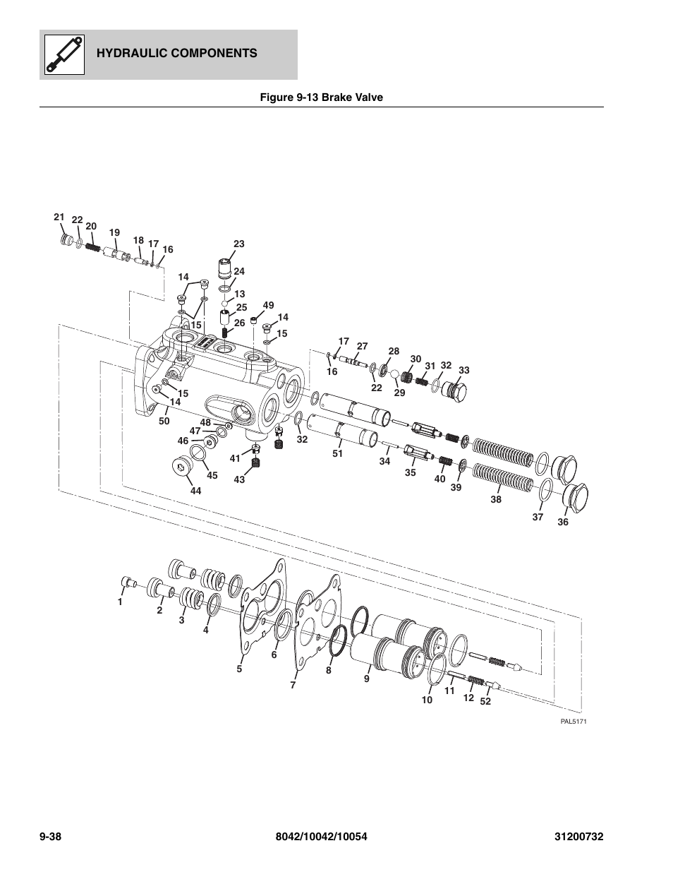 Figure 9-13 brake valve, Brake valve -38, Ve, (see figure 9-13 for details) | SkyTrak 8042 Parts Manual User Manual | Page 298 / 388