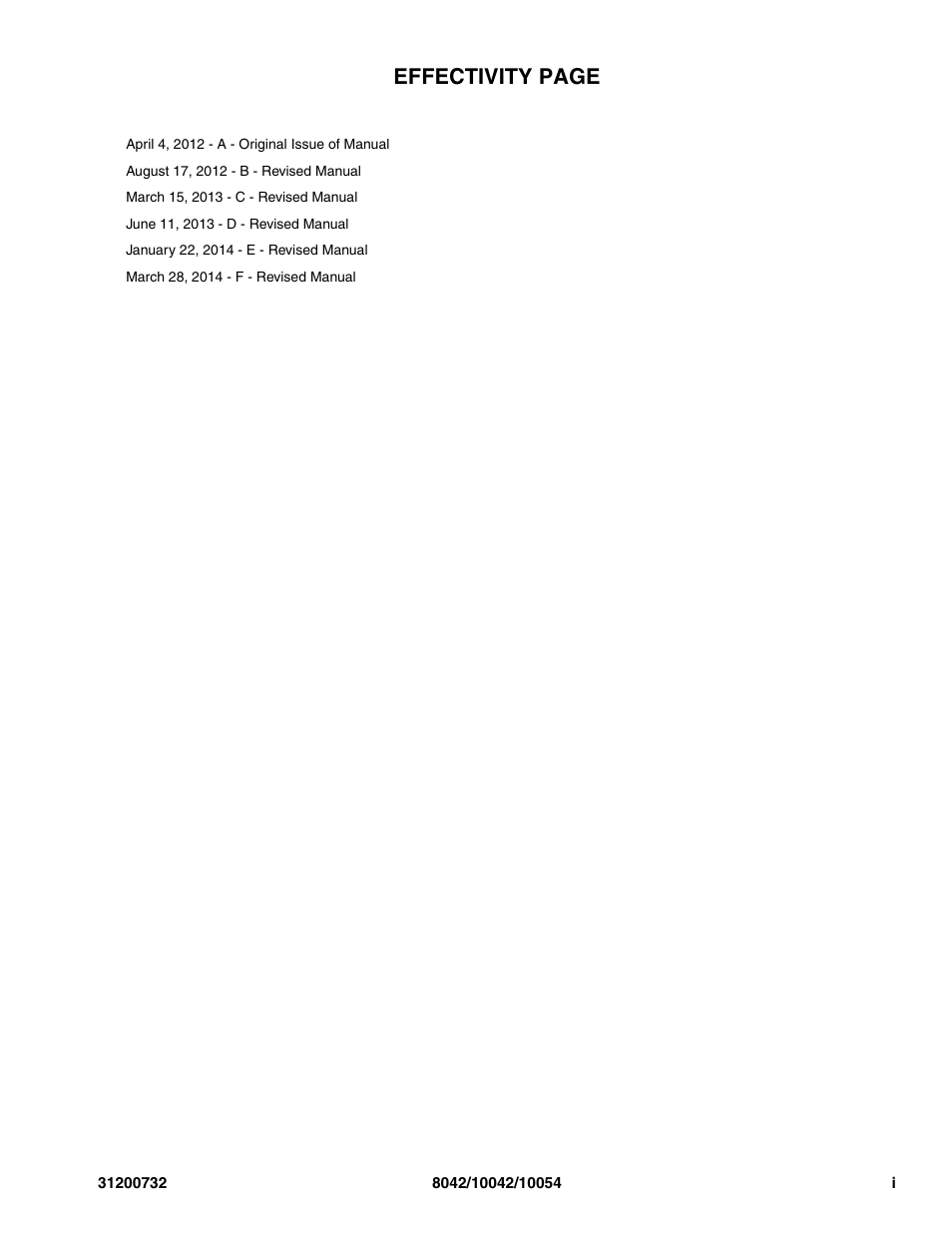 Effectivity page | SkyTrak 8042 Parts Manual User Manual | Page 3 / 388