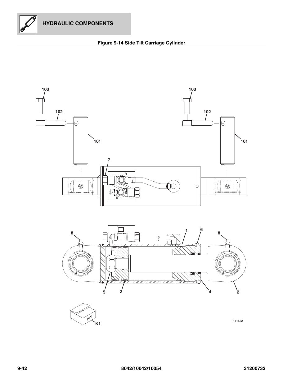 Figure 9-14 side tilt carriage cylinder, Side tilt carriage cylinder -42 | SkyTrak 8042 Parts Manual User Manual | Page 302 / 388