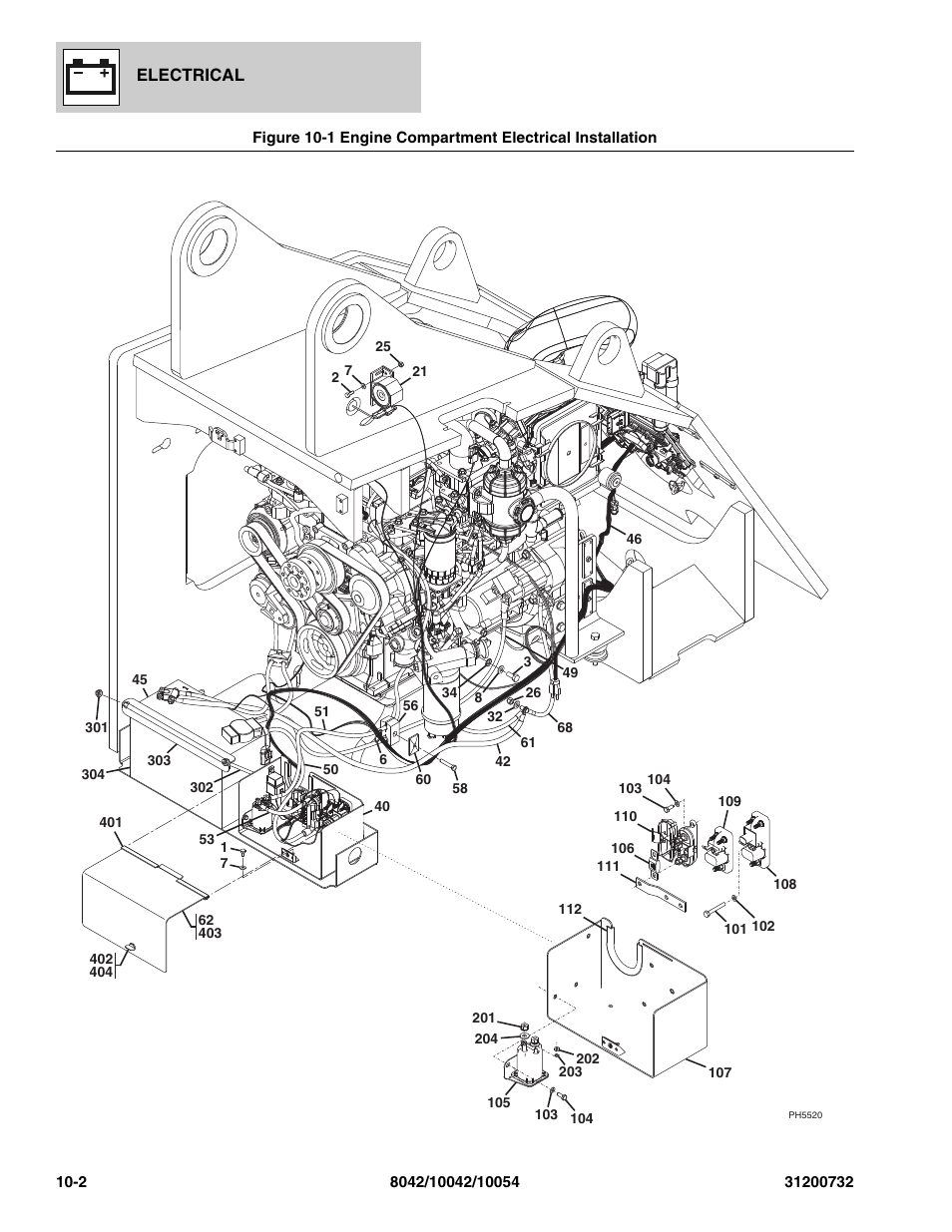 Engine compartment electrical installation -2, Boom sensor, (see figure 10-1 for details), Ckup alarm, (see figure 10-1 for details) | SkyTrak 8042 Parts Manual User Manual | Page 310 / 388