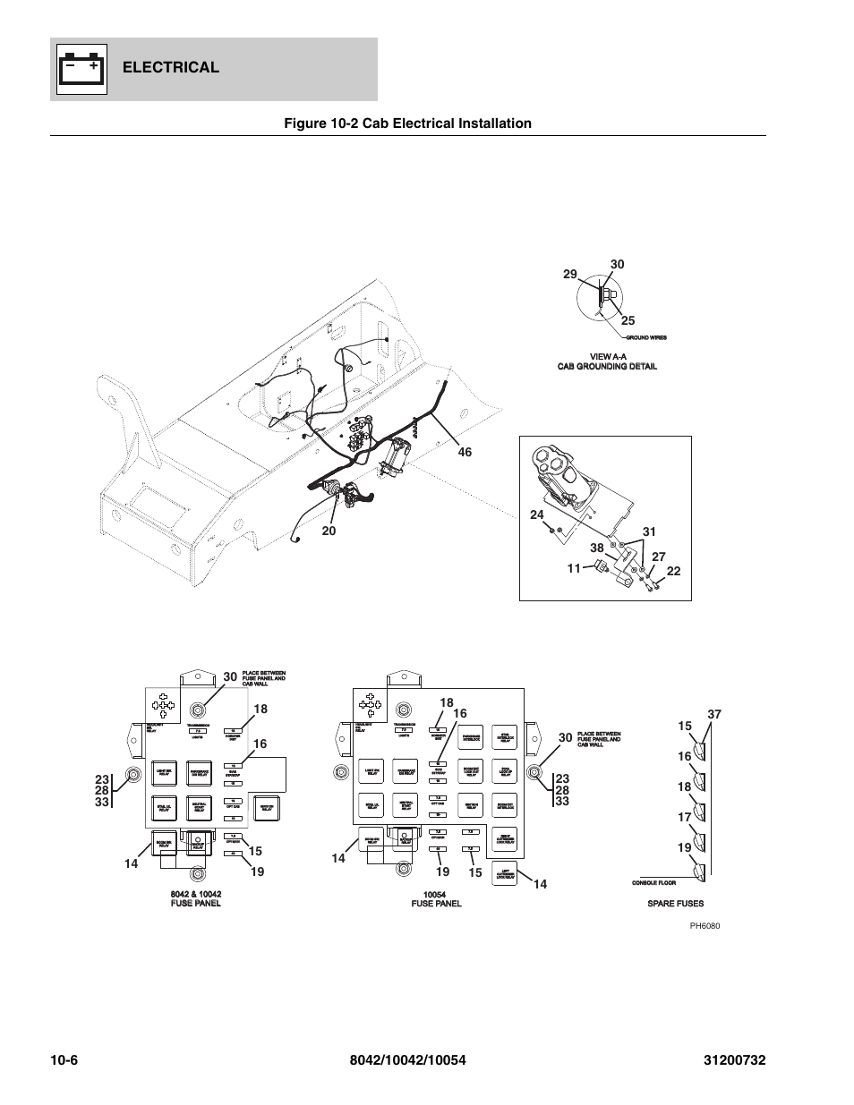 Figure 10-2 cab electrical installation, Cab electrical installation -6, Horn, (see figure 10-2 for details) | Electrical | SkyTrak 8042 Parts Manual User Manual | Page 314 / 388