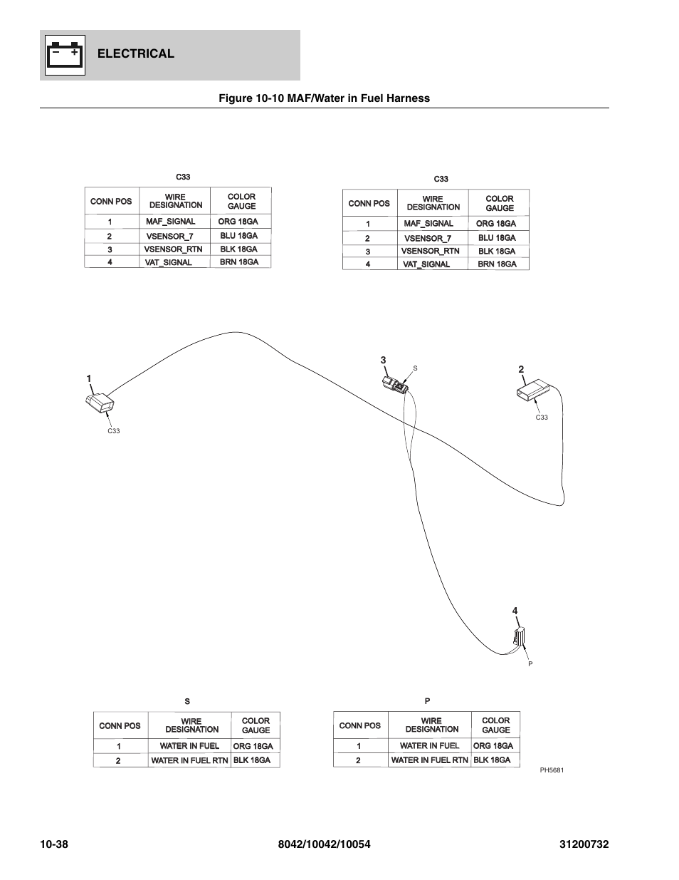 Figure 10-10 maf/water in fuel harness, Maf/water in fuel harness -38, Electrical | SkyTrak 8042 Parts Manual User Manual | Page 346 / 388
