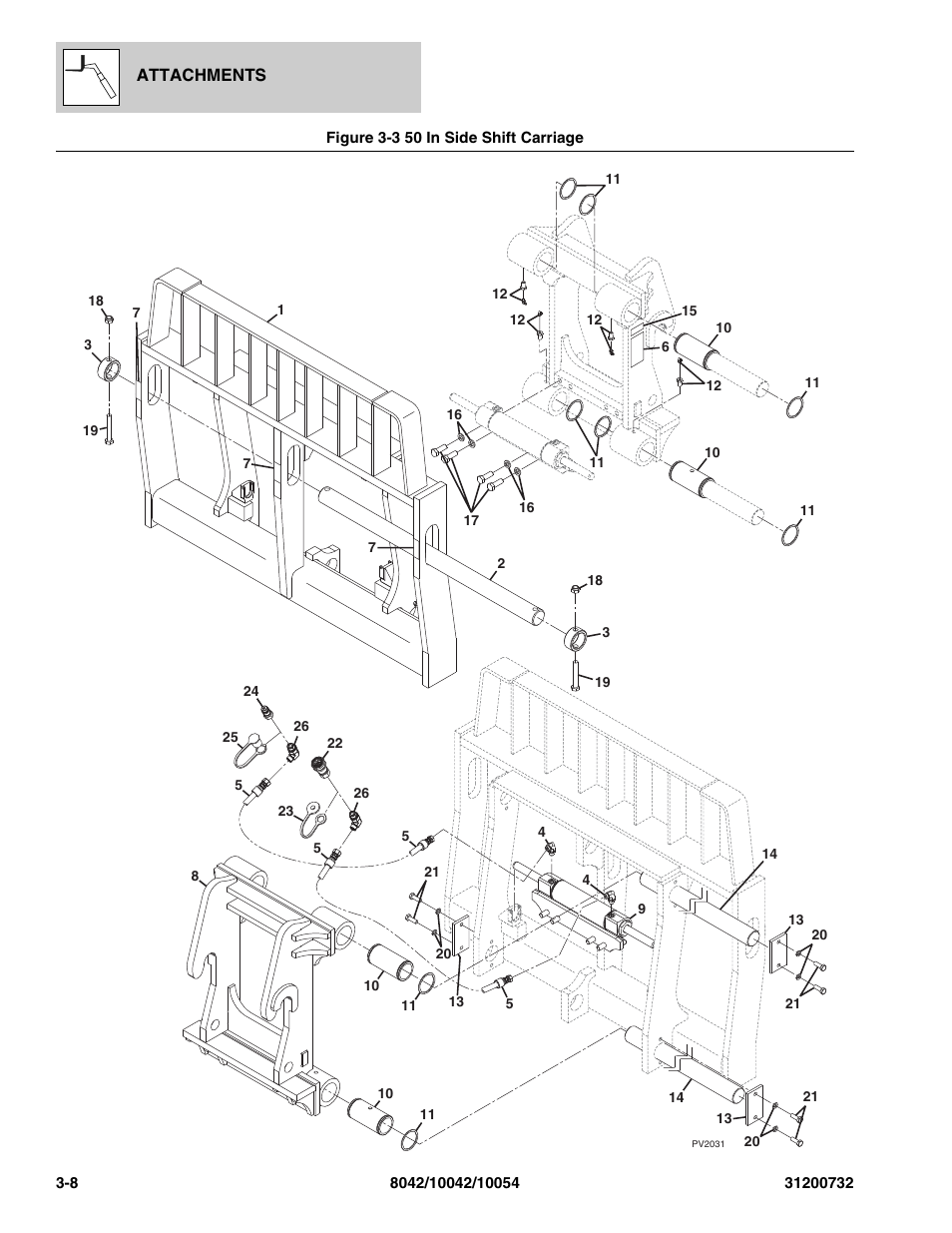 Figure 3-3 50 in side shift carriage, 50 in side shift carriage -8 | SkyTrak 8042 Parts Manual User Manual | Page 58 / 388