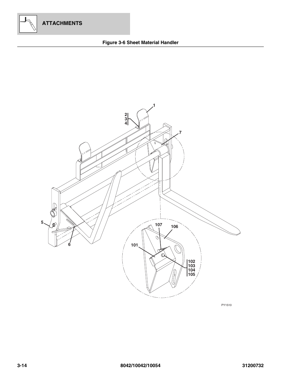 Figure 3-6 sheet material handler, Sheet material handler -14 | SkyTrak 8042 Parts Manual User Manual | Page 64 / 388
