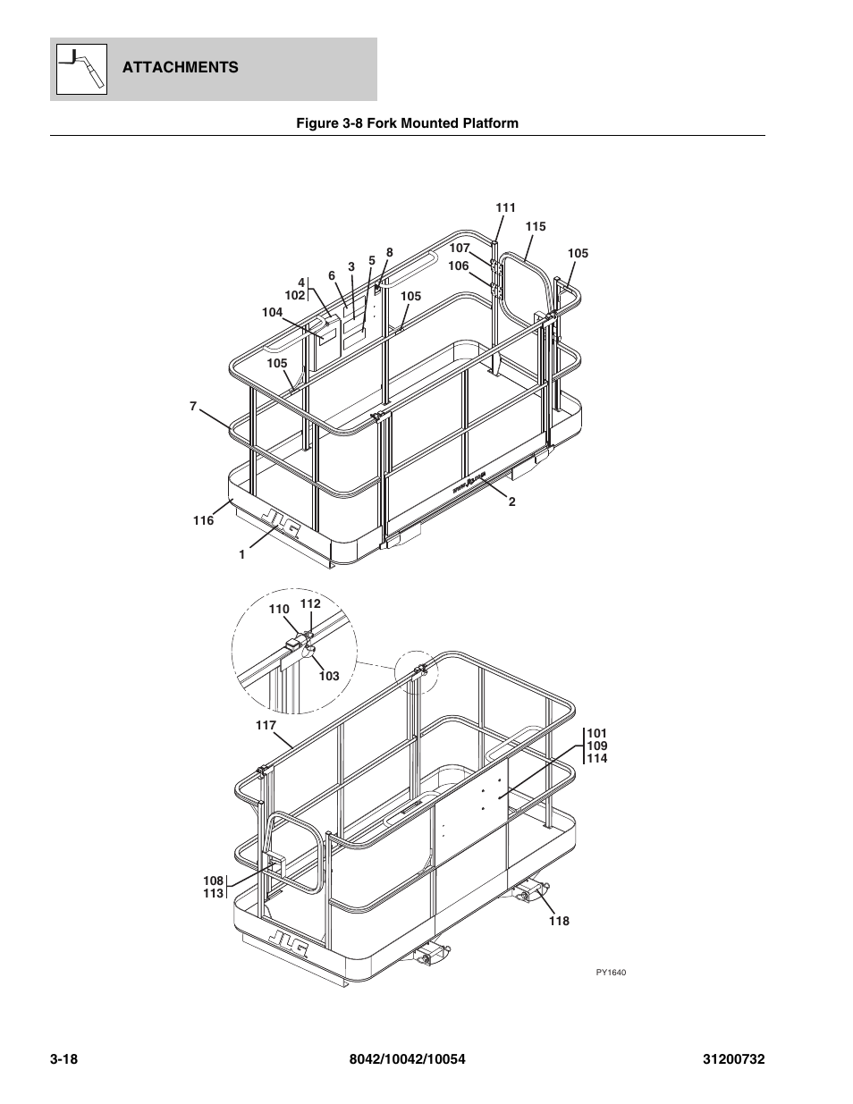 Figure 3-8 fork mounted platform, Fork mounted platform -18 | SkyTrak 8042 Parts Manual User Manual | Page 68 / 388