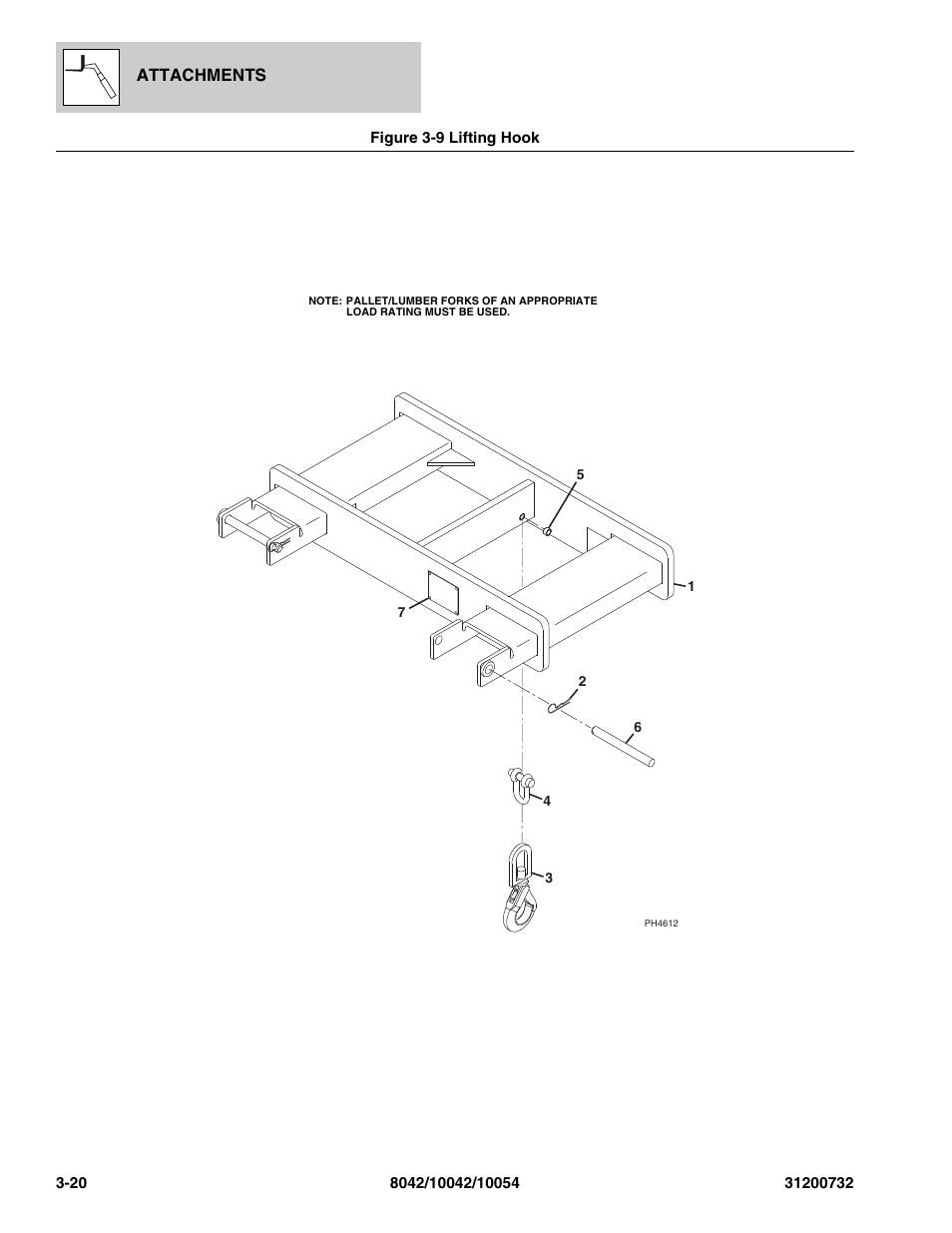 Figure 3-9 lifting hook, Lifting hook -20 | SkyTrak 8042 Parts Manual User Manual | Page 70 / 388
