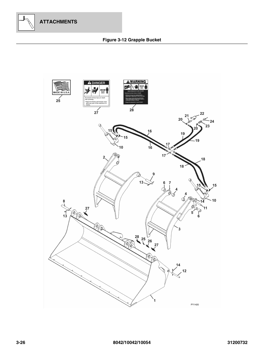 Figure 3-12 grapple bucket, Grapple bucket -26 | SkyTrak 8042 Parts Manual User Manual | Page 76 / 388