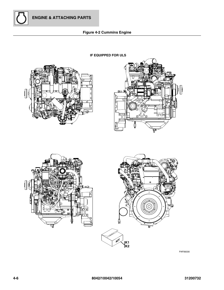 Figure 4-2 cummins engine, Cummins engine -6 | SkyTrak 8042 Parts Manual User Manual | Page 92 / 388
