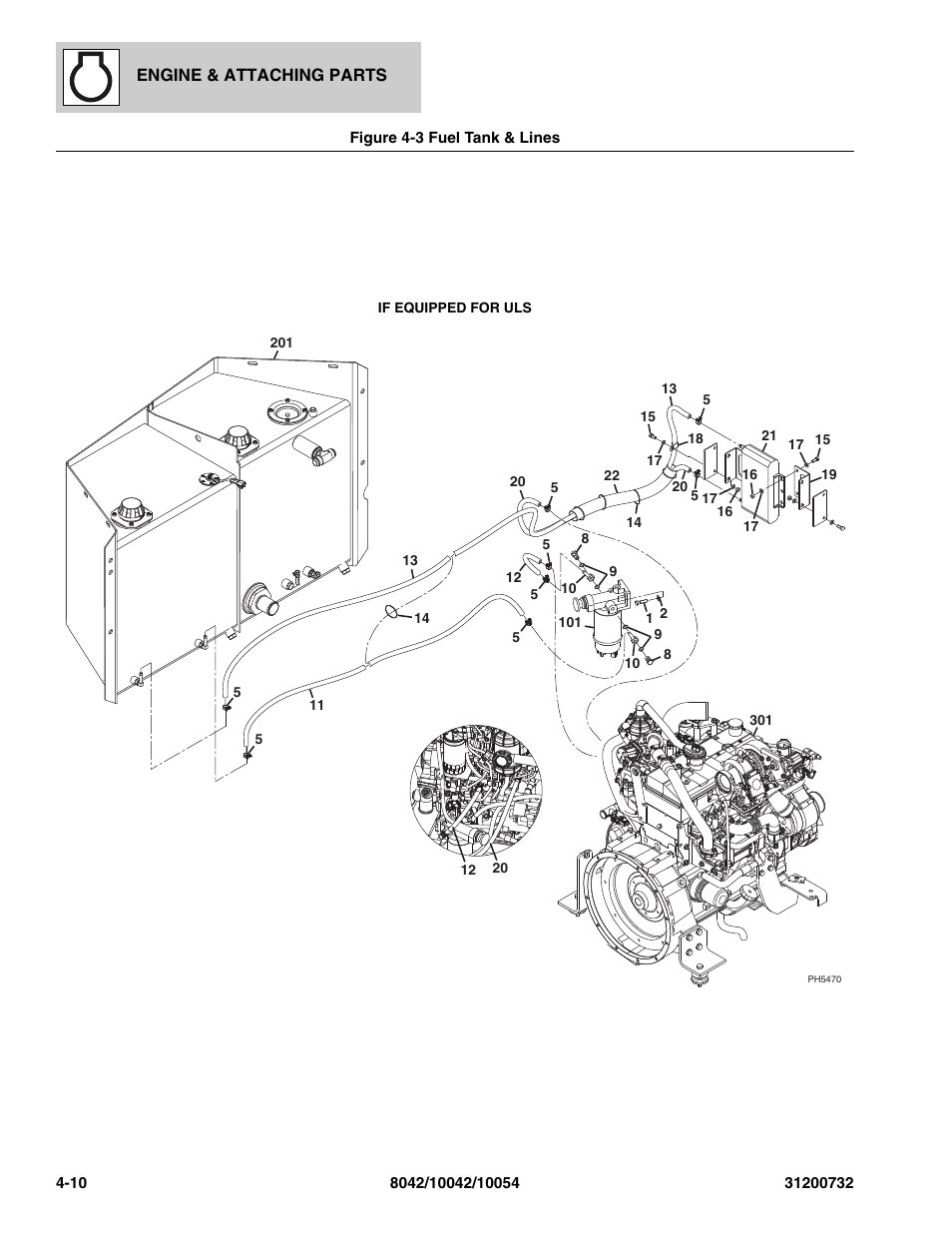 Figure 4-3 fuel tank & lines, Fuel tank & lines -10 | SkyTrak 8042 Parts Manual User Manual | Page 96 / 388