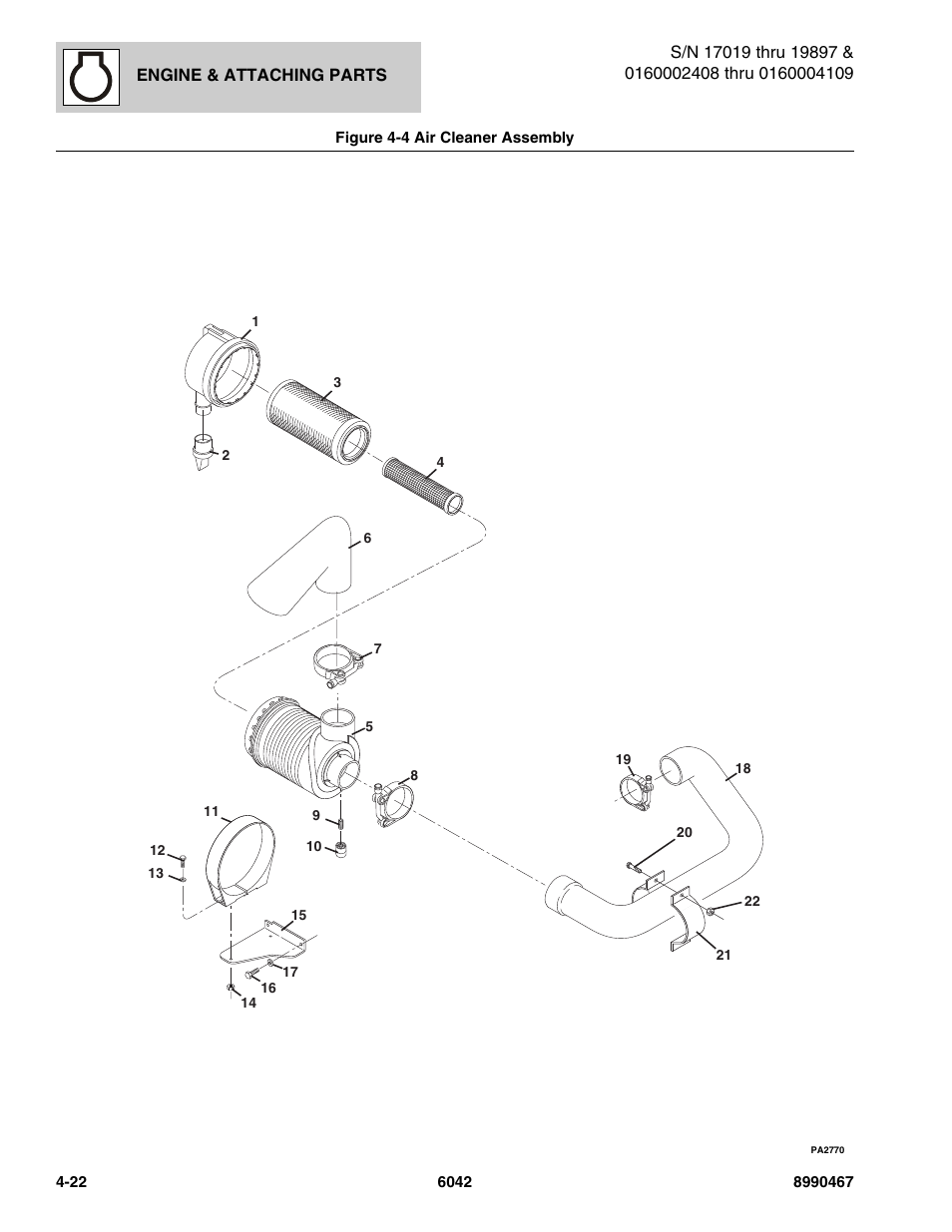 Figure 4-4 air cleaner assembly, Air cleaner assembly -22 | SkyTrak 6042 Parts Manual User Manual | Page 112 / 466