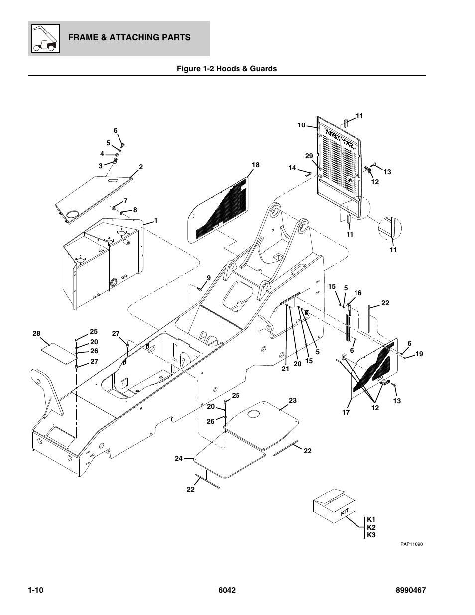 Figure 1-2 hoods & guards, Hoods & guards -10 | SkyTrak 6042 Parts Manual User Manual | Page 18 / 466