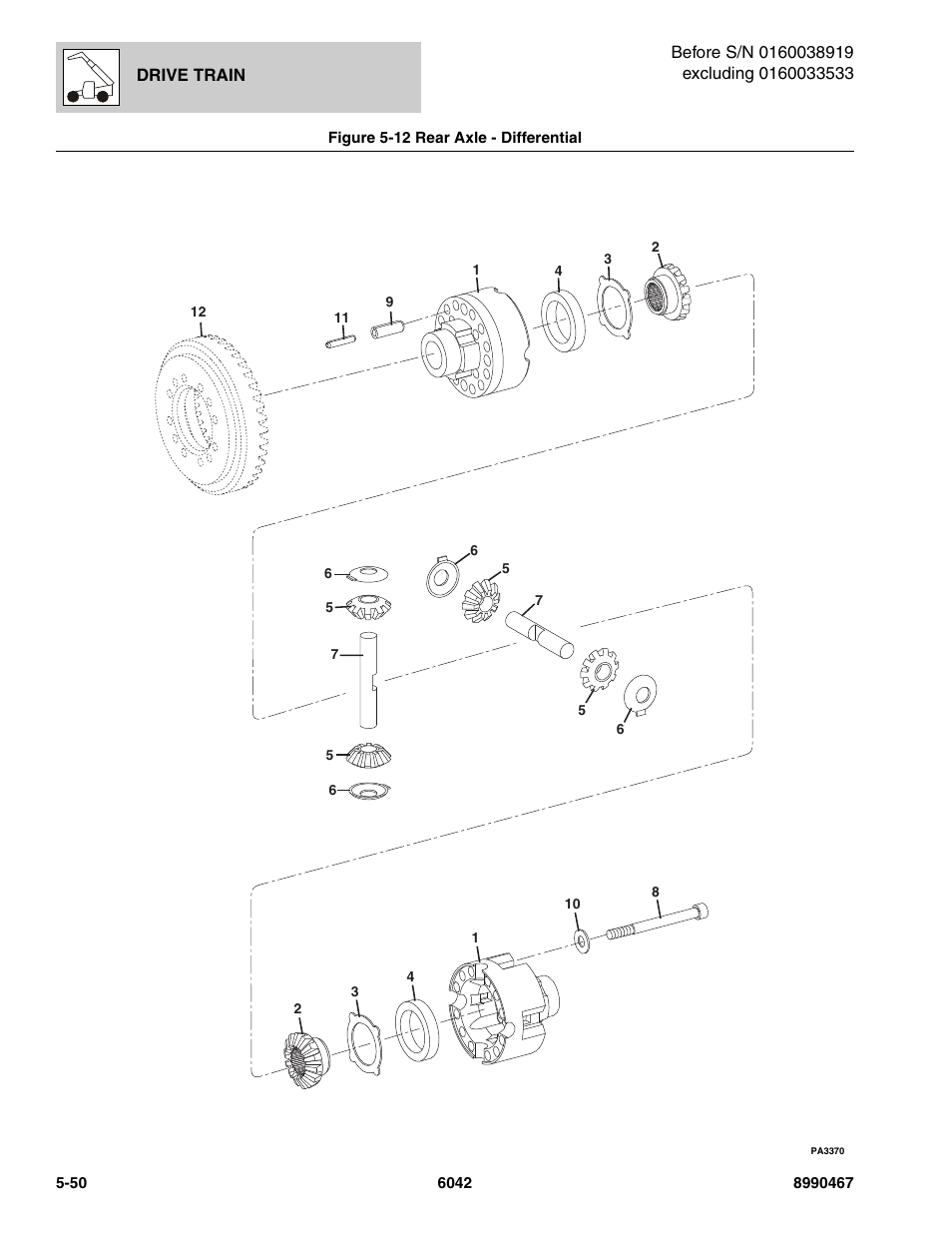 Figure 5-12 rear axle - differential, Rear axle - differential -50, Differential, (see figure 5-12 for details) | SkyTrak 6042 Parts Manual User Manual | Page 182 / 466
