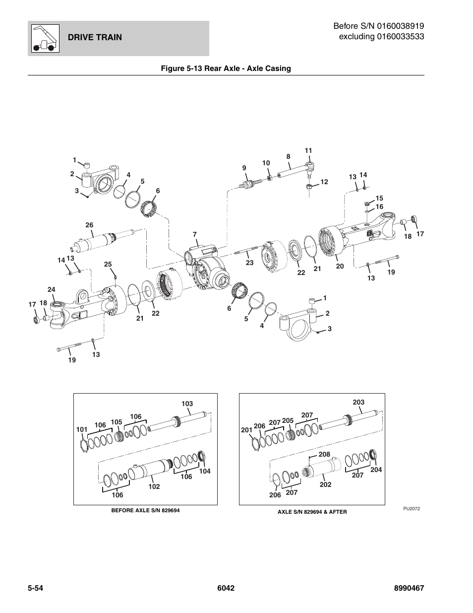 Figure 5-13 rear axle - axle casing, Rear axle - axle casing -54, Axle casing, (see figure 5-13 for details) | SkyTrak 6042 Parts Manual User Manual | Page 186 / 466