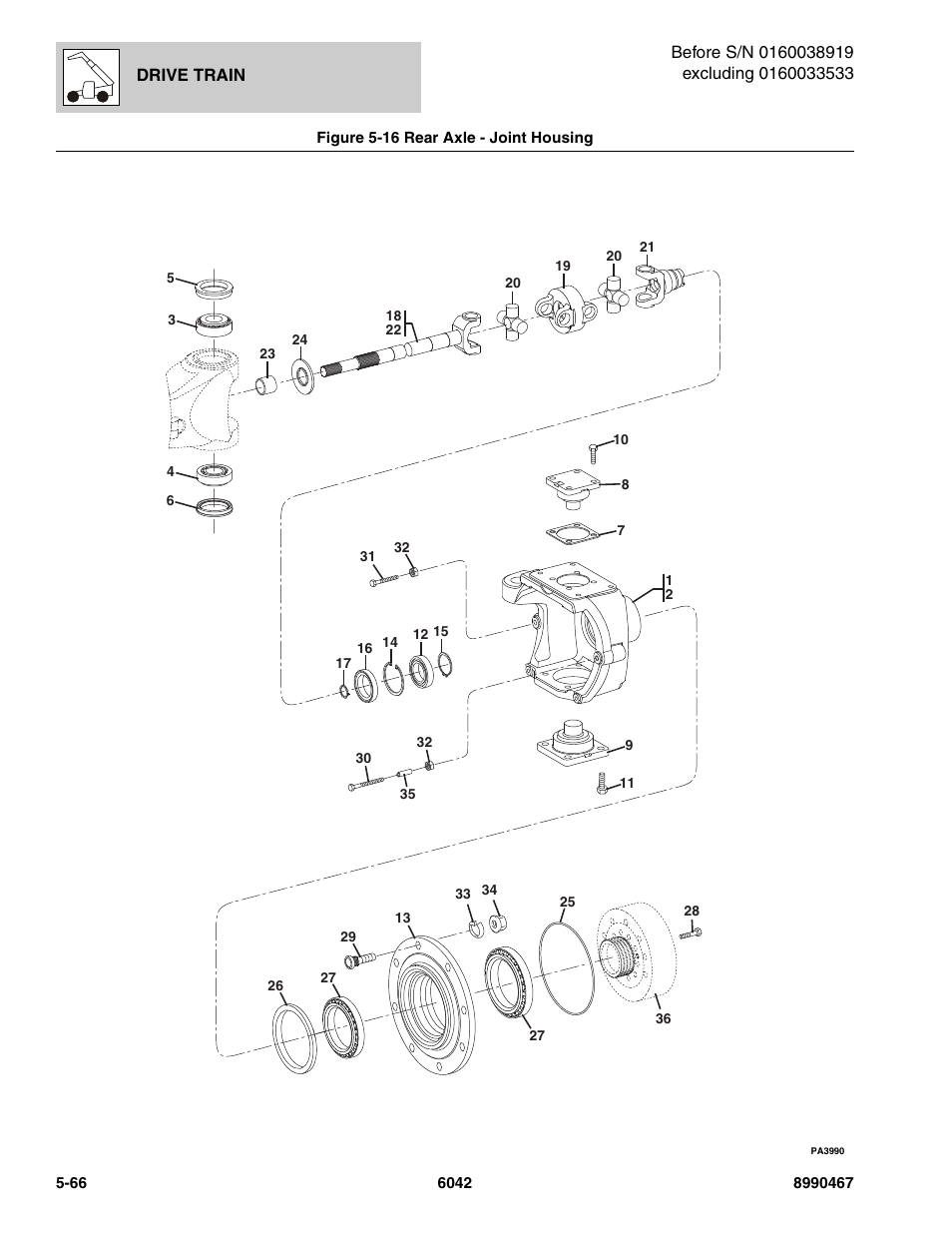 Figure 5-16 rear axle - joint housing, Rear axle - joint housing -66, Oint housing, (see figure 5-16 for details) | SkyTrak 6042 Parts Manual User Manual | Page 198 / 466