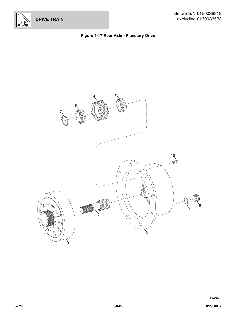 Figure 5-17 rear axle - planetary drive, Rear axle - planetary drive -72, Drive, (see figure 5-17 for details) | SkyTrak 6042 Parts Manual User Manual | Page 204 / 466