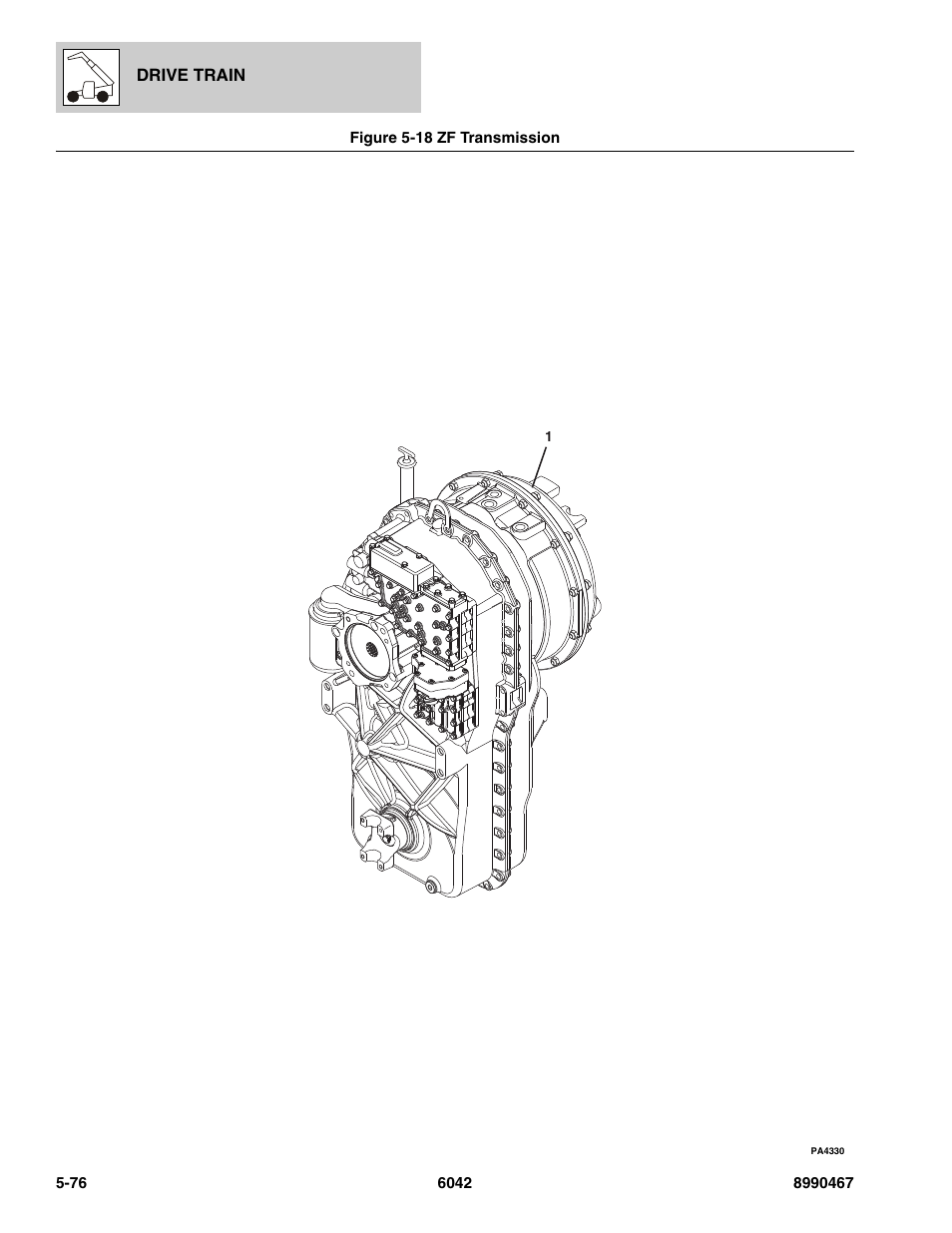 Figure 5-18 zf transmission, Zf transmission -76, F transmission, (see figure 5-18 for details) | SkyTrak 6042 Parts Manual User Manual | Page 208 / 466
