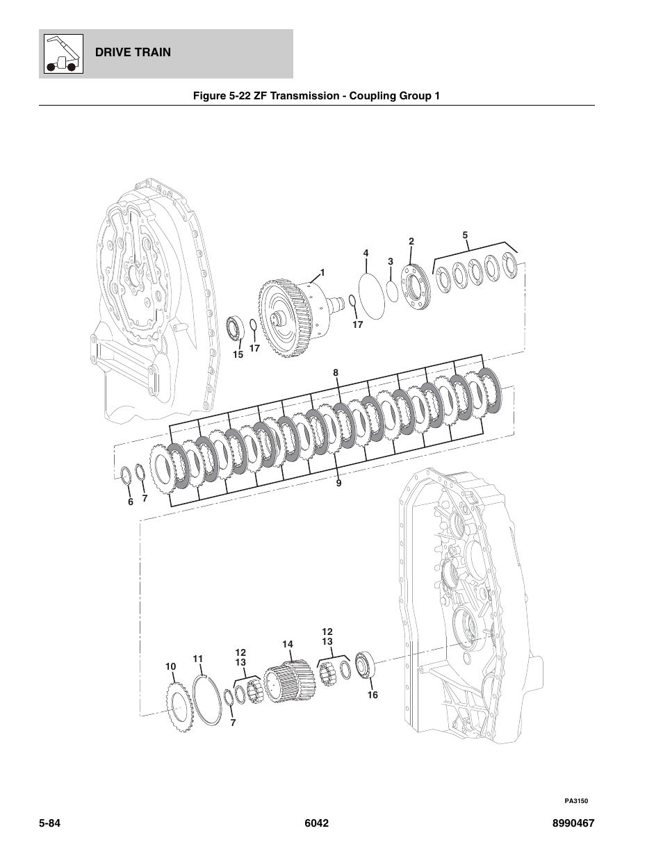 Figure 5-22 zf transmission - coupling group 1, Zf transmission - coupling group 1 -84, Oup 1, (see figure 5-22 for details) | SkyTrak 6042 Parts Manual User Manual | Page 216 / 466