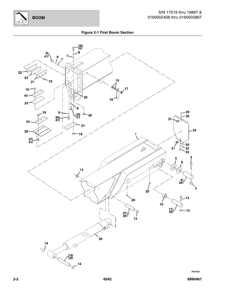 Figure 2-1 first boom section, First boom section -2 | SkyTrak 6042 Parts Manual User Manual | Page 22 / 466