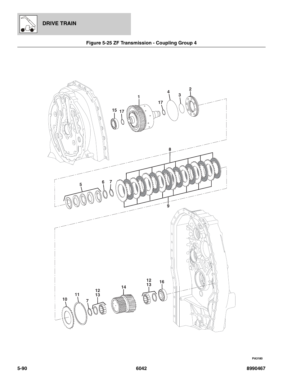 Figure 5-25 zf transmission - coupling group 4, Zf transmission - coupling group 4 -90, Oup 4, (see figure 5-25 for details) | SkyTrak 6042 Parts Manual User Manual | Page 222 / 466