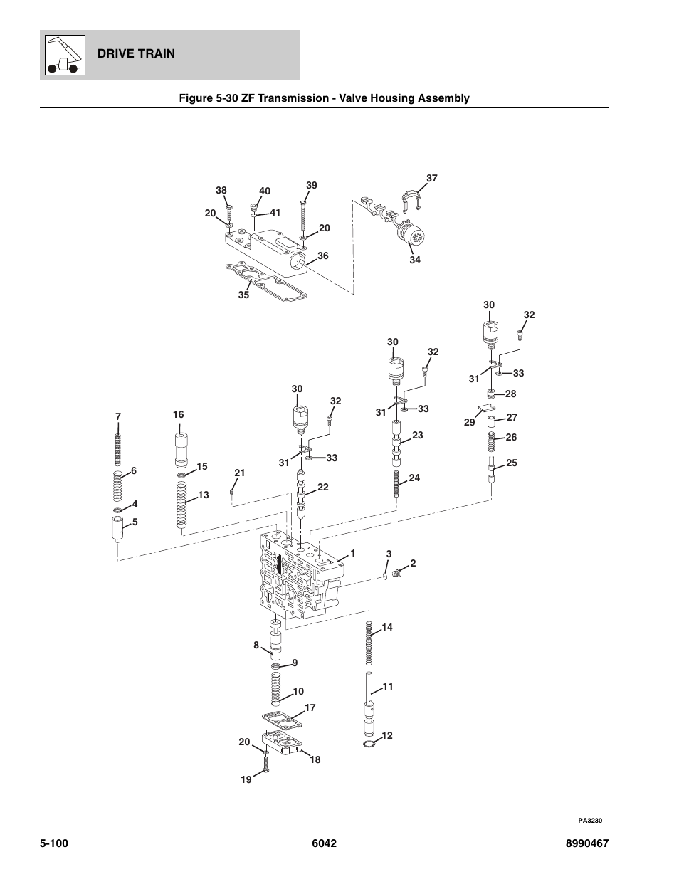 Zf transmission - valve housing assembly -100, Housing assy, (see figure 5-30 for details) | SkyTrak 6042 Parts Manual User Manual | Page 232 / 466