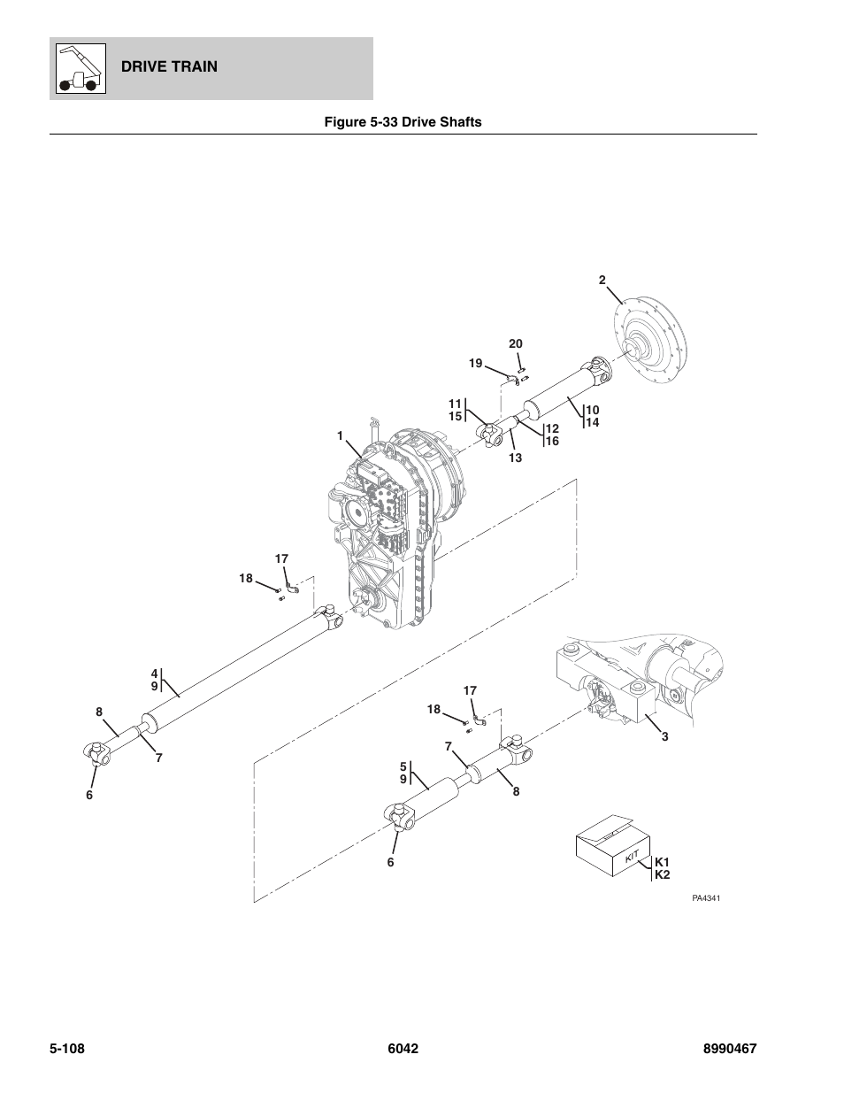 Figure 5-33 drive shafts, Drive shafts -108, Drive shafts, (see figure 5-33 for details) | SkyTrak 6042 Parts Manual User Manual | Page 240 / 466