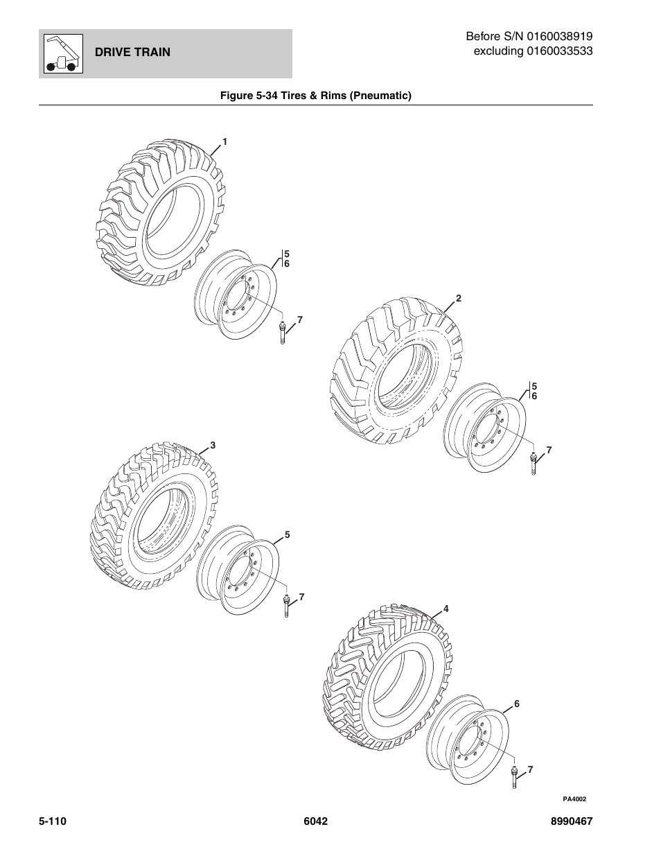 Figure 5-34 tires & rims (pneumatic), Tires & rims (pneumatic) -110, Figure 5-34 & fig | SkyTrak 6042 Parts Manual User Manual | Page 242 / 466