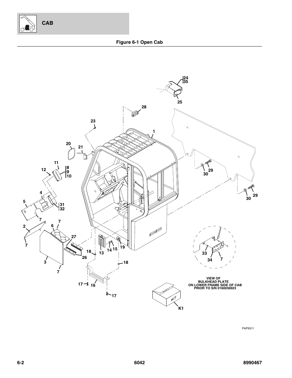 Figure 6-1 open cab, Open cab -2 | SkyTrak 6042 Parts Manual User Manual | Page 252 / 466