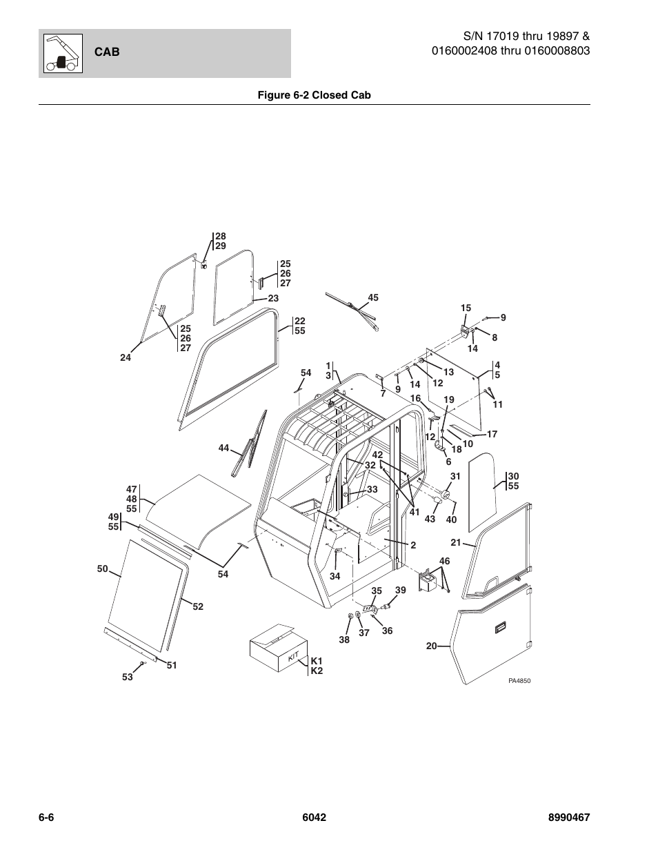 Figure 6-2 closed cab, Closed cab -6 | SkyTrak 6042 Parts Manual User Manual | Page 256 / 466