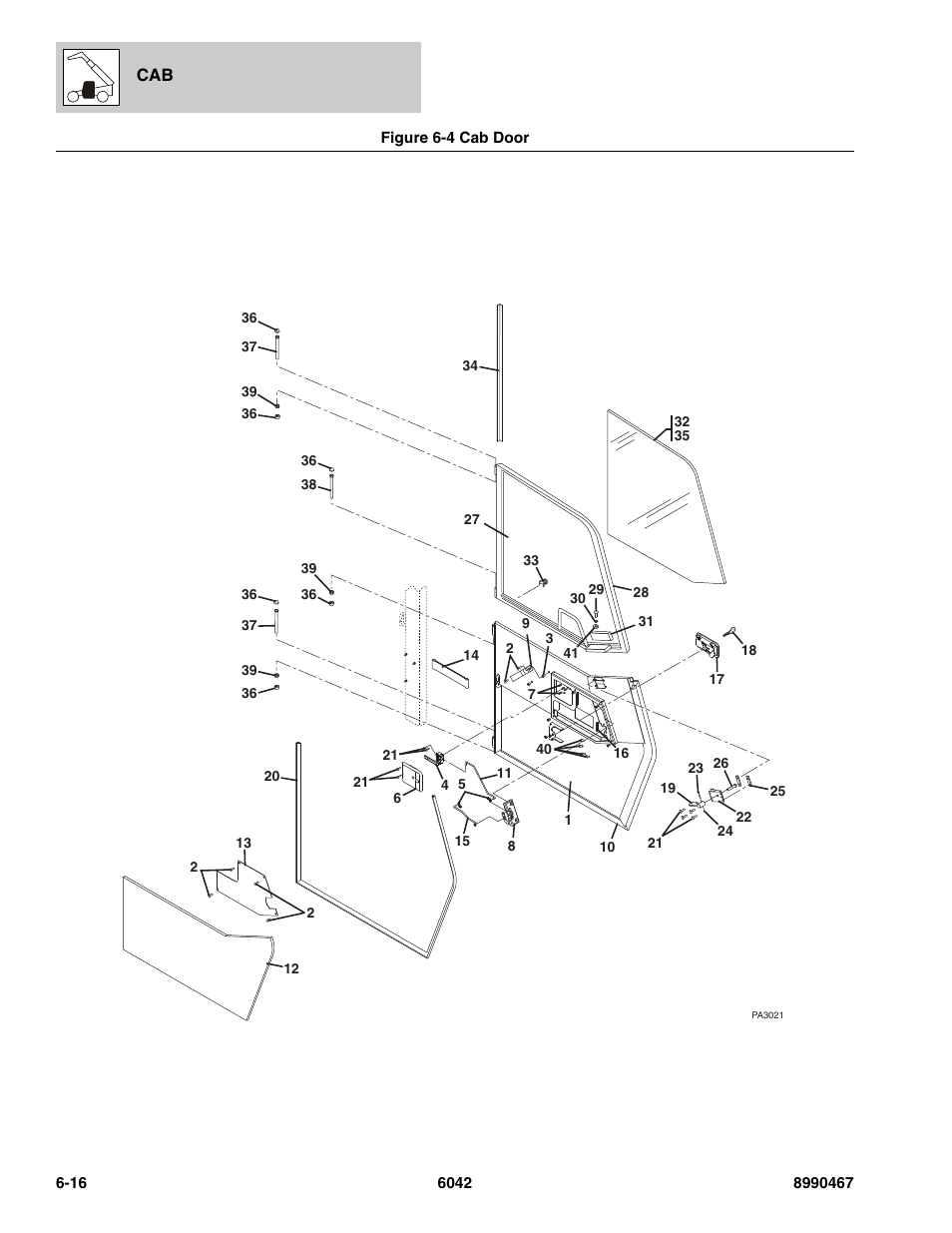 Figure 6-4 cab door, Cab door -16, Er door assy, (see figure 6-4 for details) | Sy, (see figure 6-4 for details), Wer door assy, (see figure 6-4 for details) | SkyTrak 6042 Parts Manual User Manual | Page 266 / 466