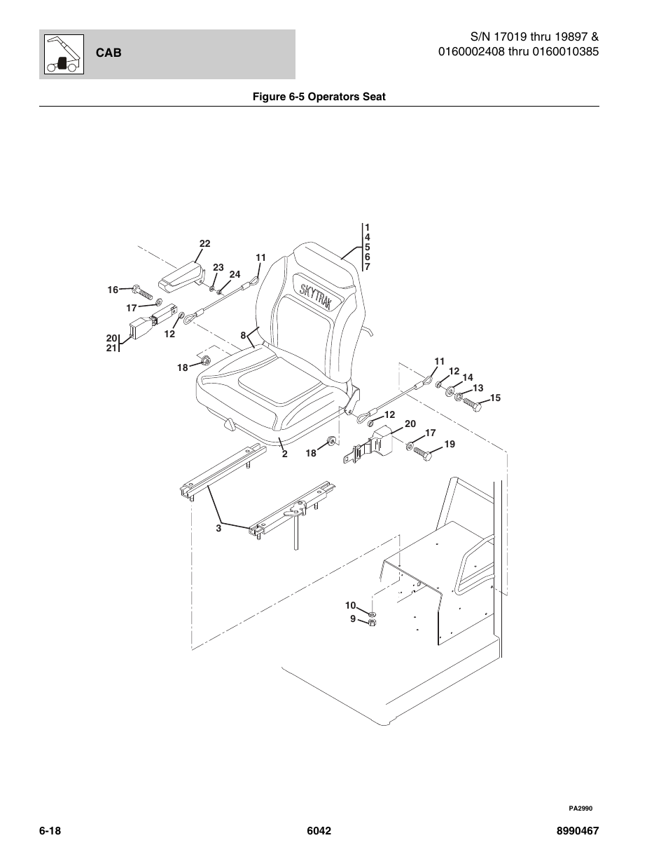 Figure 6-5 operators seat, Operators seat -18 | SkyTrak 6042 Parts Manual User Manual | Page 268 / 466