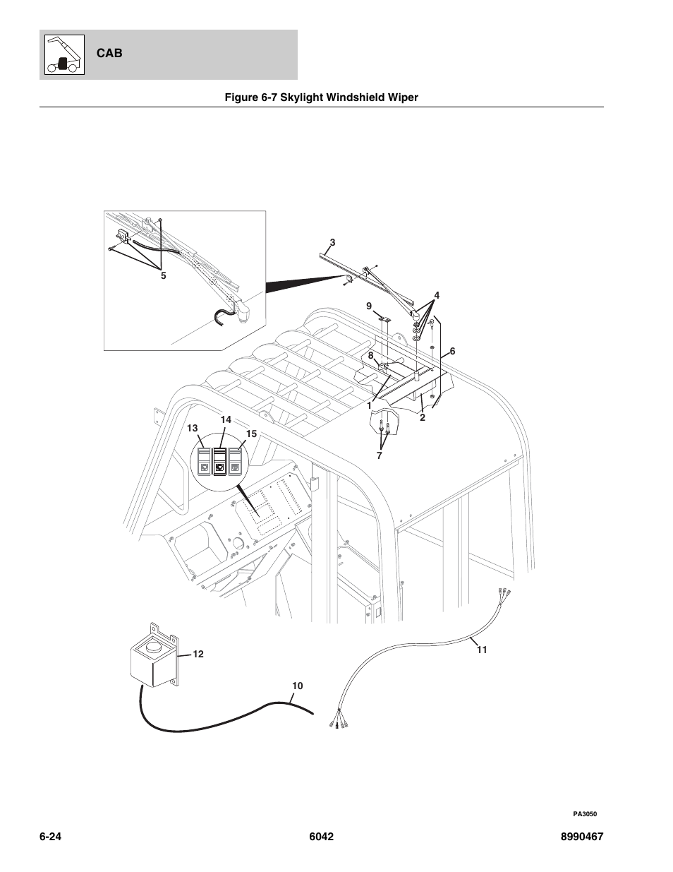 Figure 6-7 skylight windshield wiper, Skylight windshield wiper -24, Wiper assy, (see figure 6-7 for details) | SkyTrak 6042 Parts Manual User Manual | Page 274 / 466