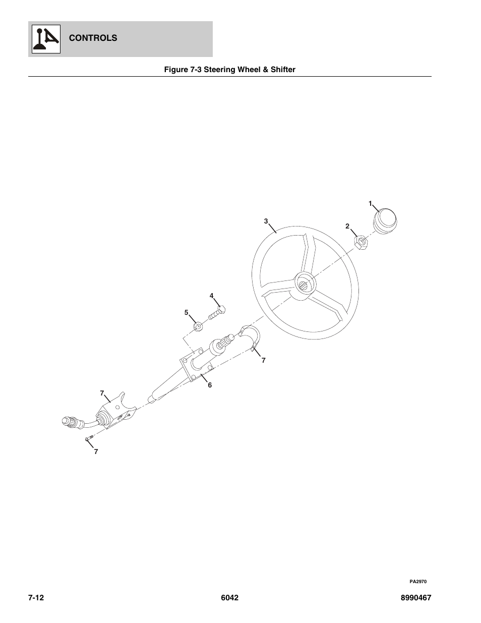 Figure 7-3 steering wheel & shifter, Steering wheel & shifter -12 | SkyTrak 6042 Parts Manual User Manual | Page 292 / 466
