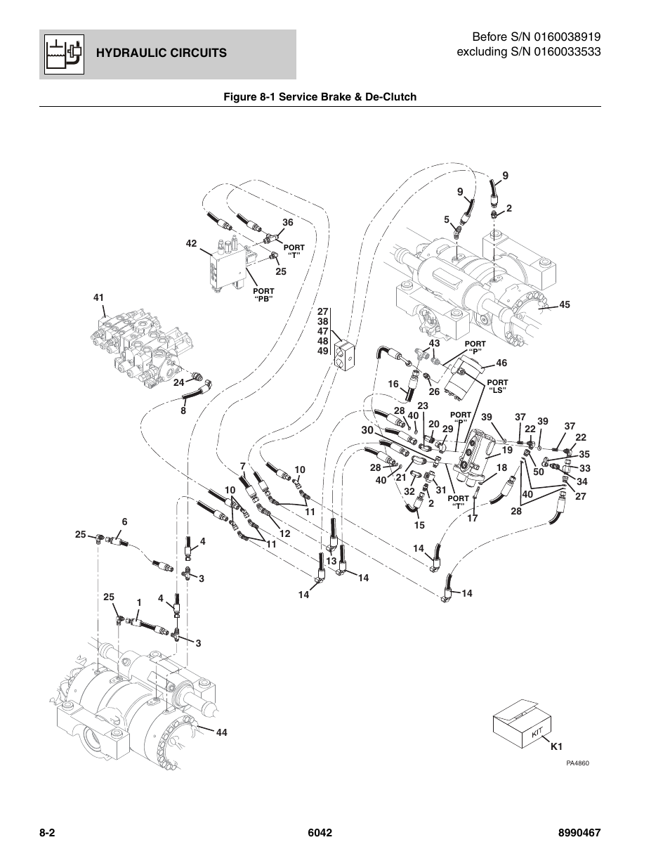 Figure 8-1 service brake & de-clutch, Service brake & de-clutch -2, Rake | See figure 8-1 for details) | SkyTrak 6042 Parts Manual User Manual | Page 304 / 466