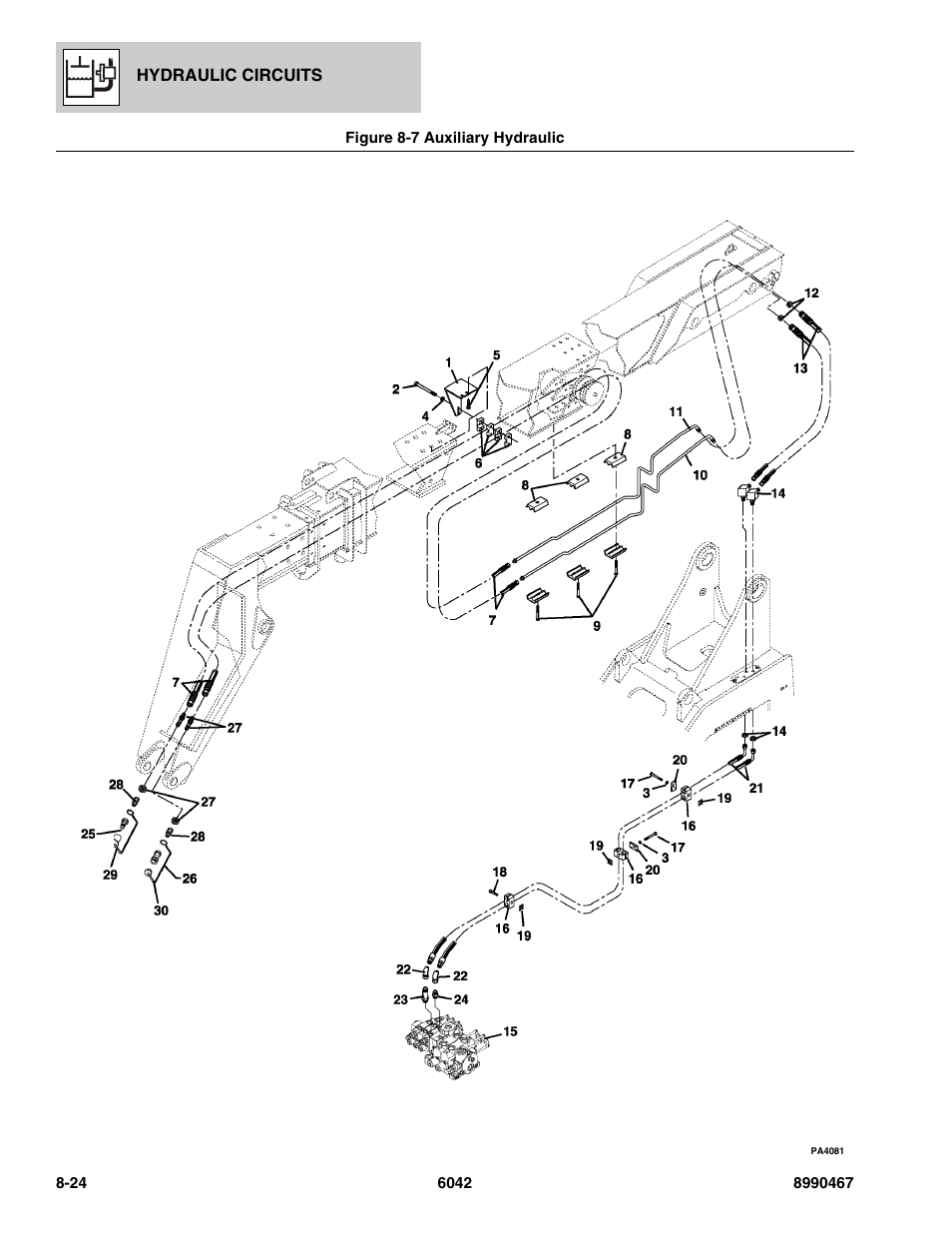 Figure 8-7 auxiliary hydraulic, Auxiliary hydraulic -24 | SkyTrak 6042 Parts Manual User Manual | Page 326 / 466