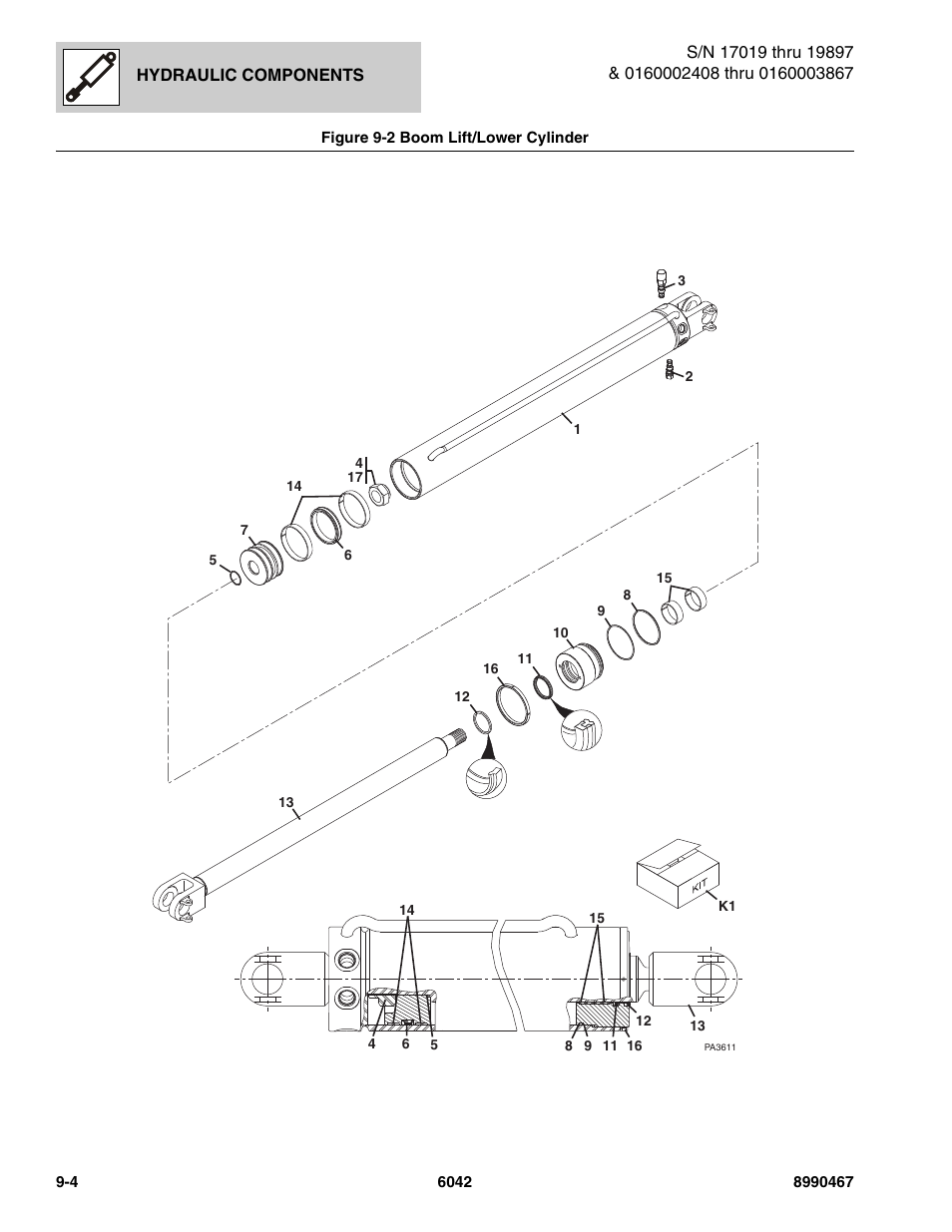Figure 9-2 boom lift/lower cylinder, Boom lift/lower cylinder -4, Er, (see figure 9-2 for details) | Wer cylinder, (see figure 9-2 for details) | SkyTrak 6042 Parts Manual User Manual | Page 344 / 466