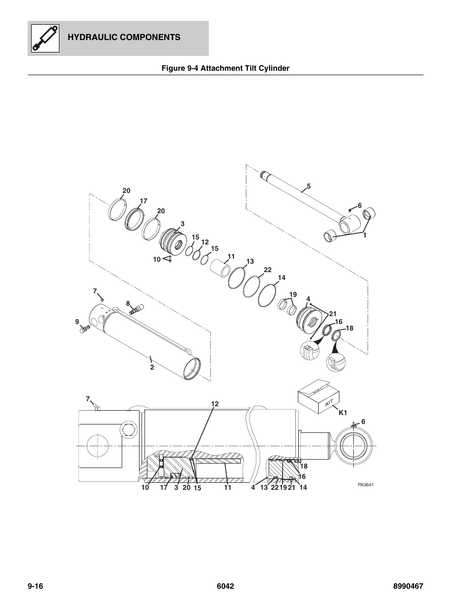 Figure 9-4 attachment tilt cylinder, Attachment tilt cylinder -16, Cylinder, (see figure 9-4 for details) | SkyTrak 6042 Parts Manual User Manual | Page 356 / 466