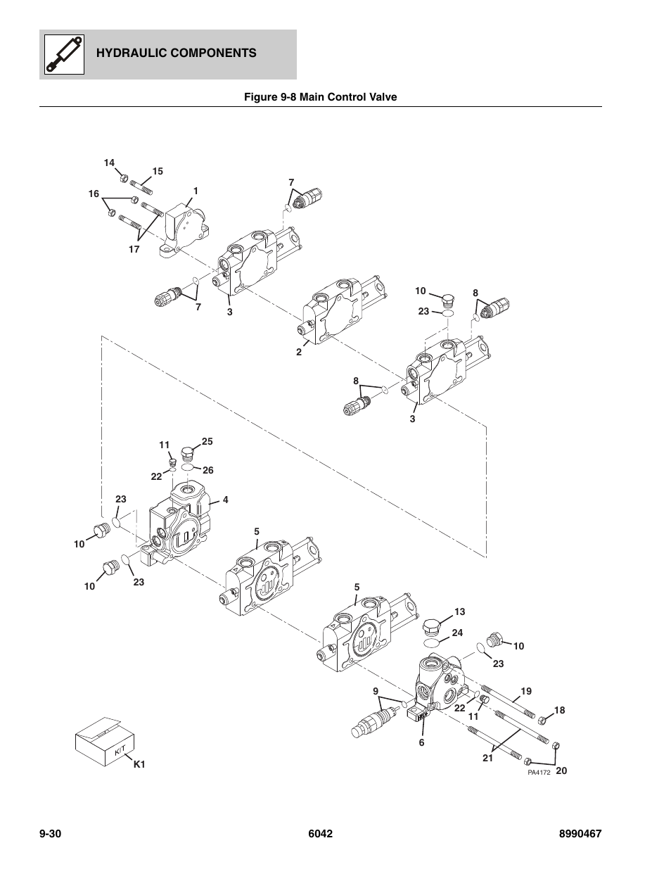 Figure 9-8 main control valve, Main control valve -30, Ve, (see figure 9-8 for details) | Assy, (see figure 9-8 for details) | SkyTrak 6042 Parts Manual User Manual | Page 370 / 466