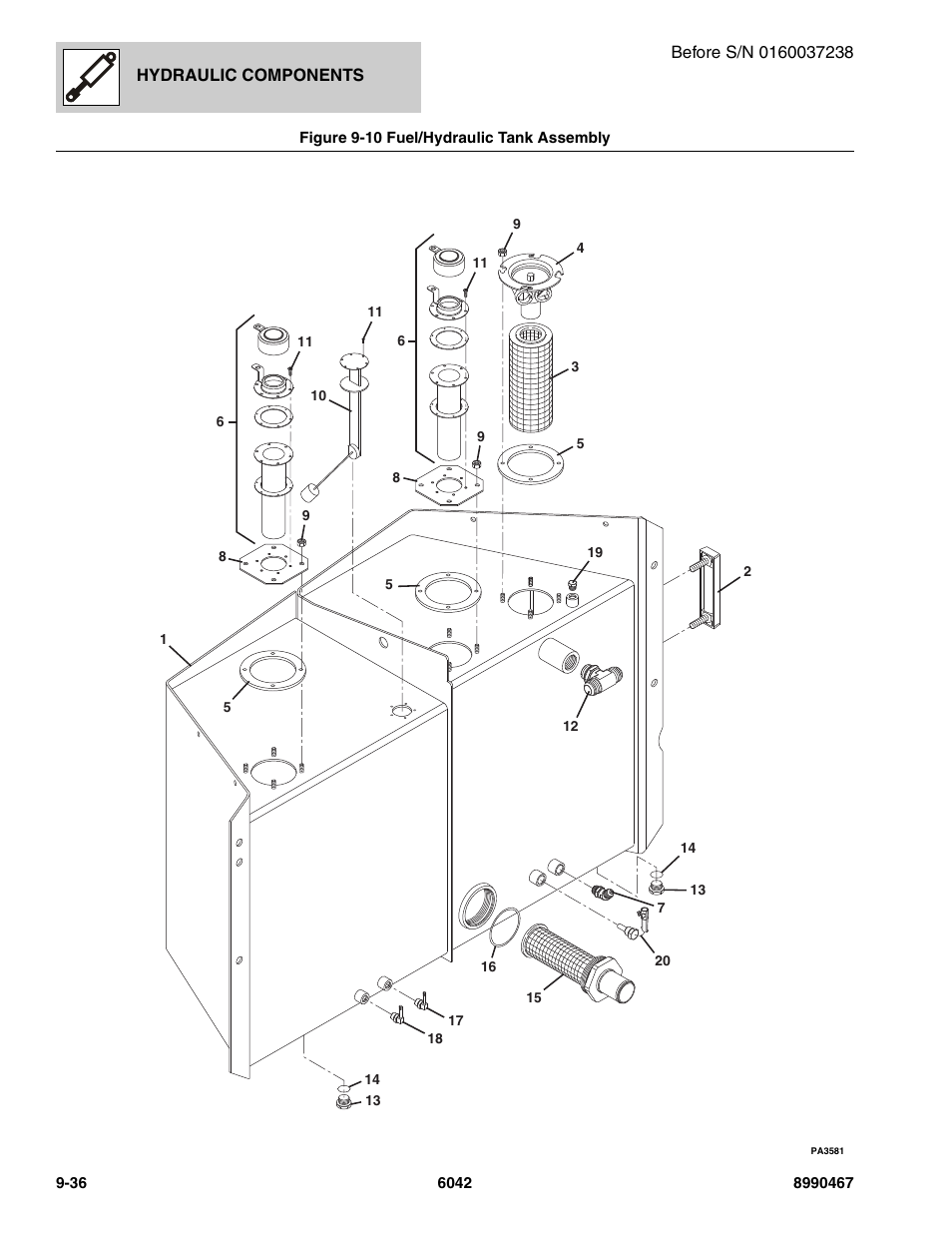 Figure 9-10 fuel/hydraulic tank assembly, Fuel/hydraulic tank assembly -36, Nk, (see figure 9-10 for details) | Oir, (see figure 9-10 for details), Assy, (see figure 9-10 for details) | SkyTrak 6042 Parts Manual User Manual | Page 376 / 466