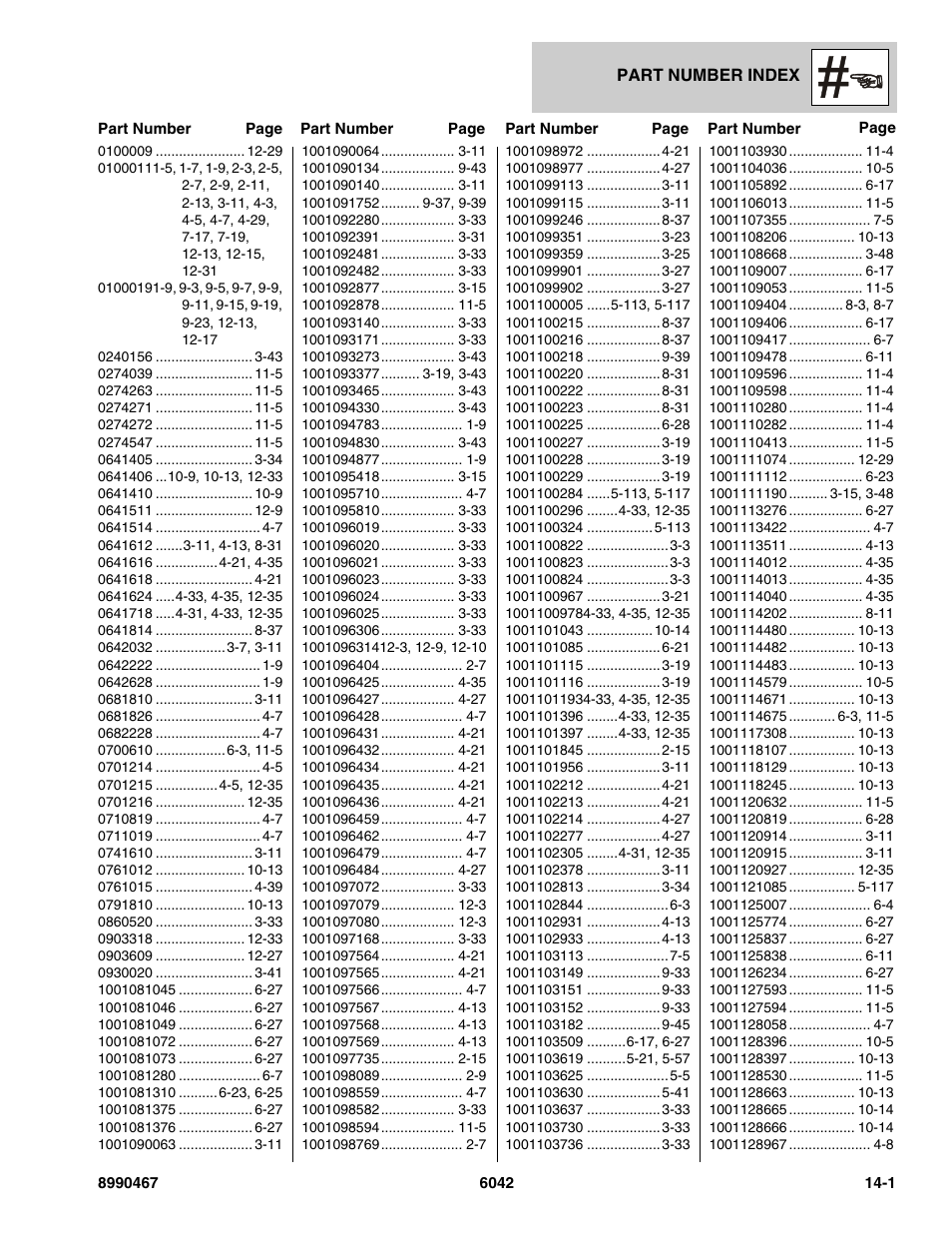 Part number index, Section 14 – part number i | SkyTrak 6042 Parts Manual User Manual | Page 453 / 466