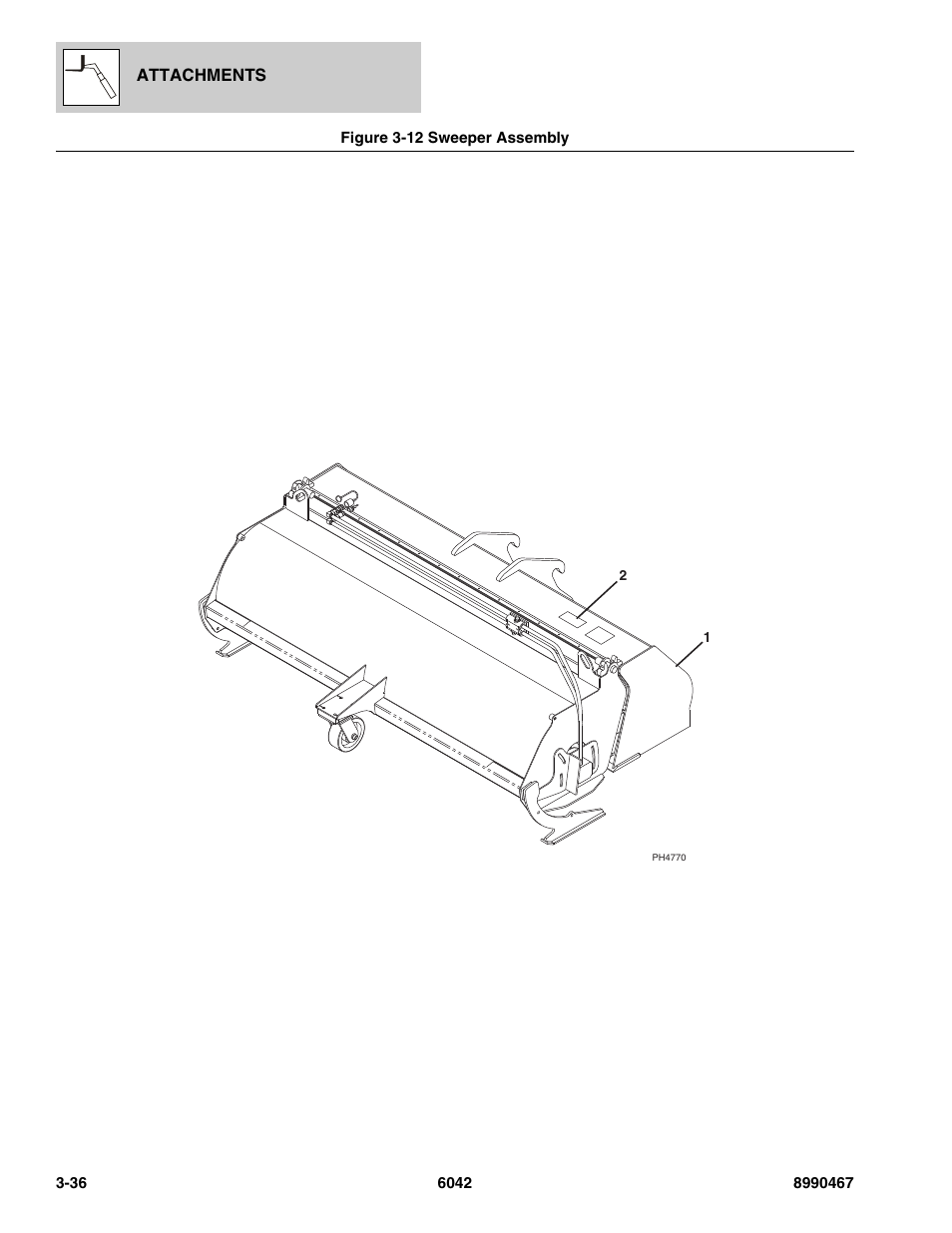 Figure 3-12 sweeper assembly, Sweeper assembly -36 | SkyTrak 6042 Parts Manual User Manual | Page 74 / 466